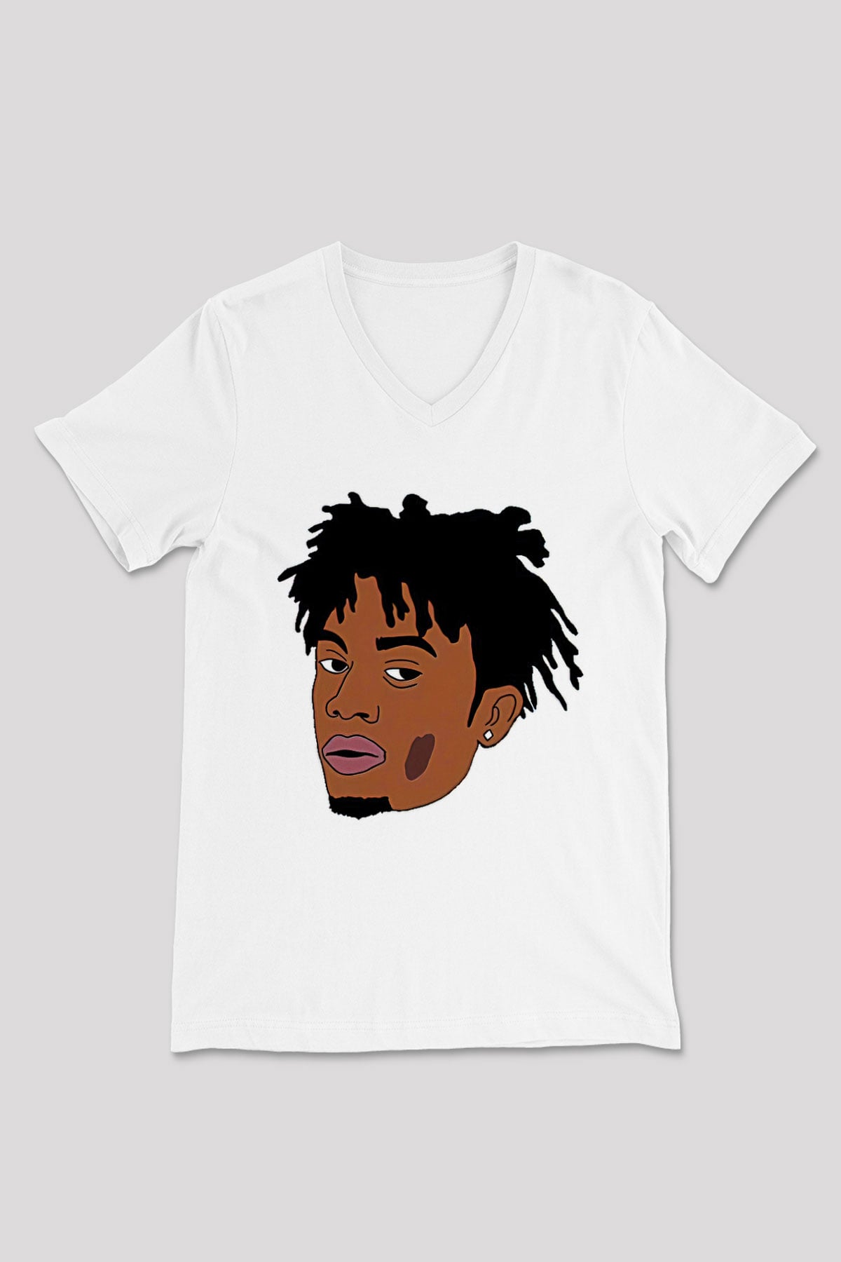 Playboi Carti Baskılı Beyaz Unisex V Yaka Tişört - Tshirt