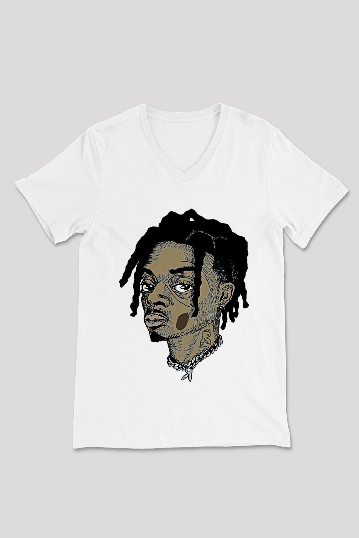 Playboi Carti Baskılı Beyaz Unisex V Yaka Tişört - Tshirt