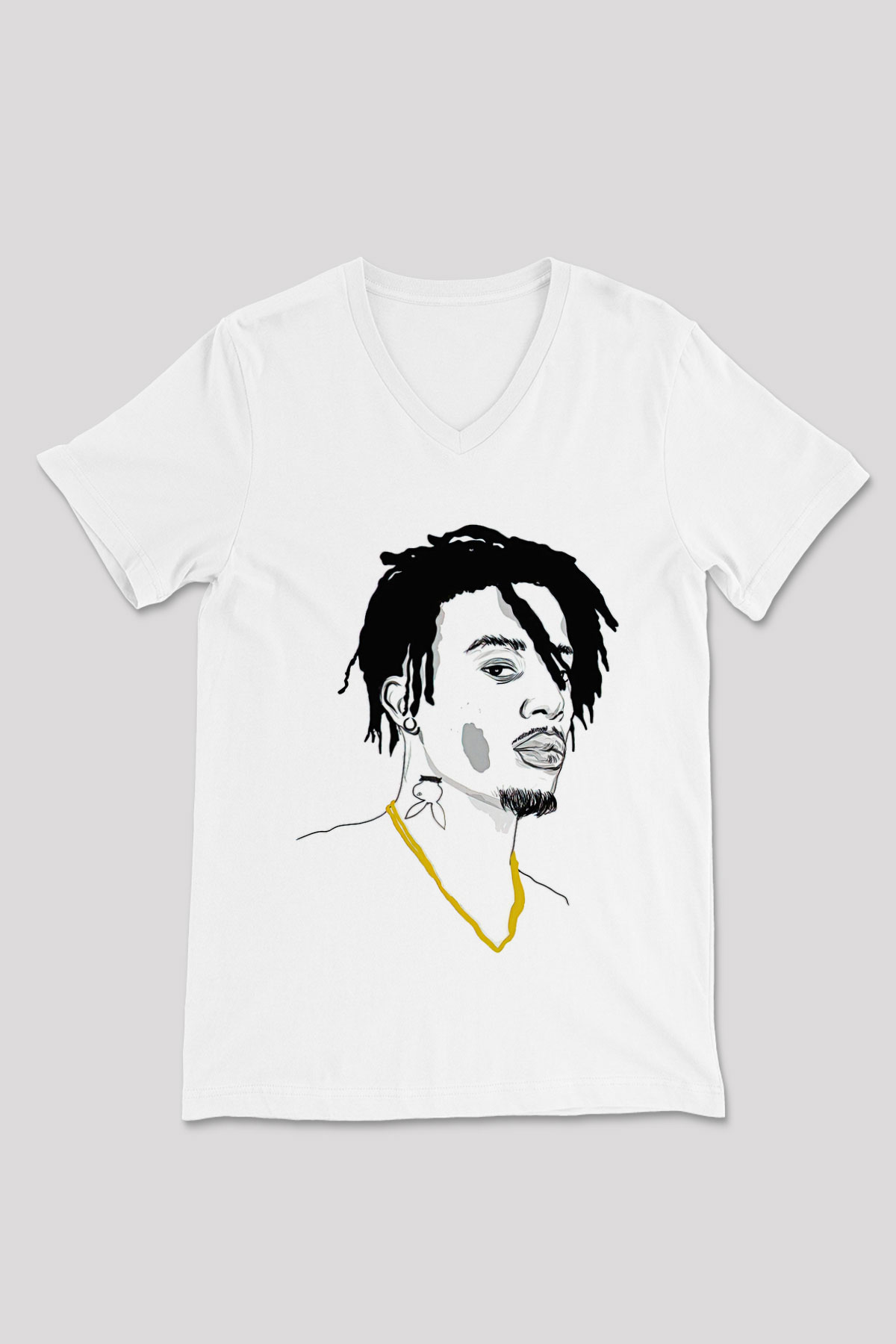 Playboi Carti Baskılı Beyaz Unisex V Yaka Tişört - Tshirt