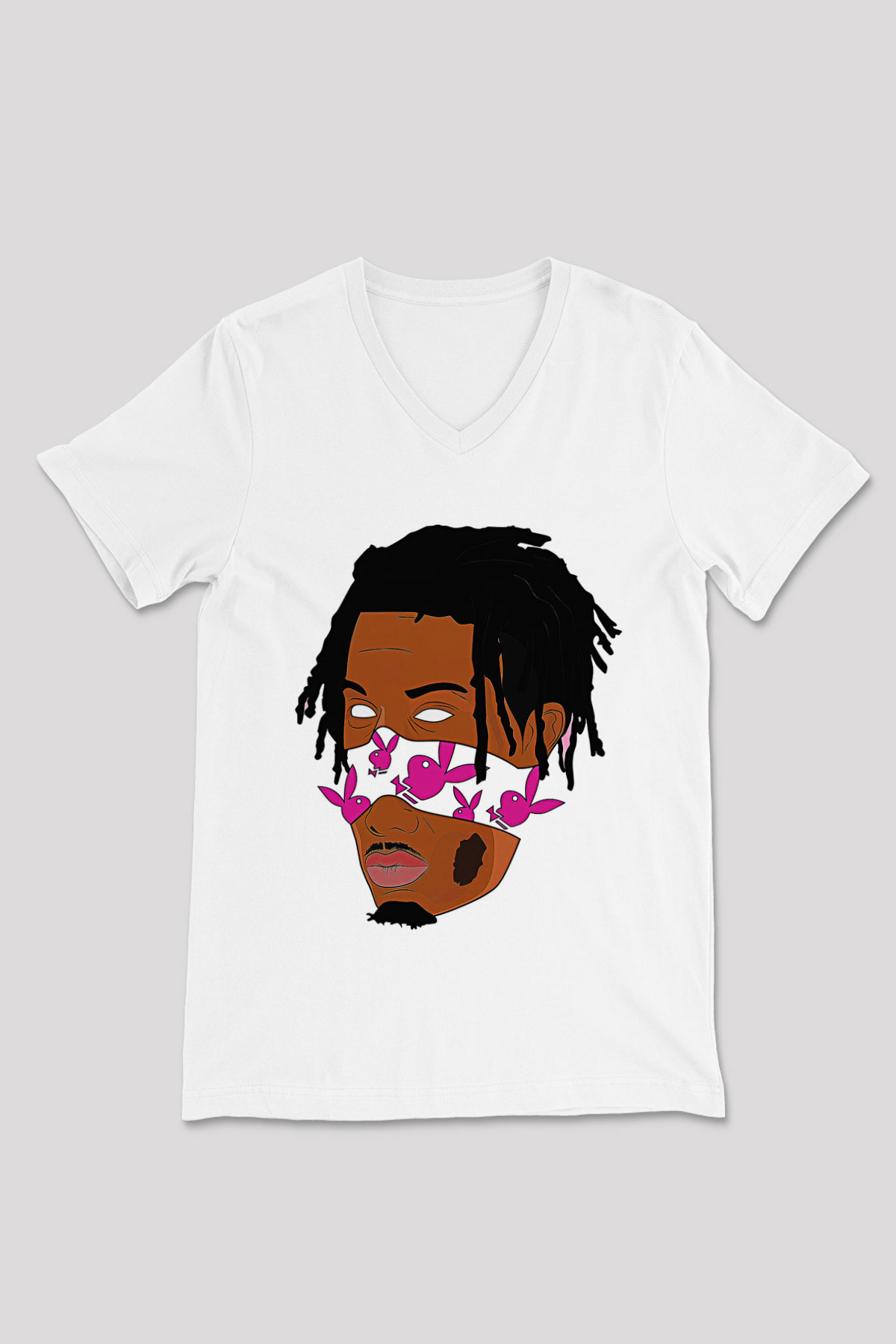Playboi Carti Baskılı Beyaz Unisex V Yaka Tişört - Tshirt