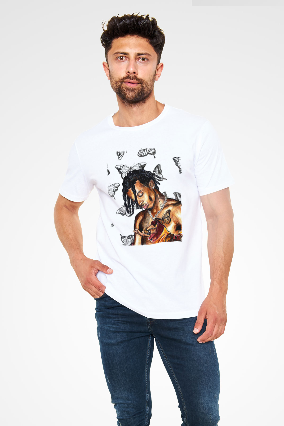 Playboi Carti Baskılı Unisex Beyaz Tişört - Tshirt