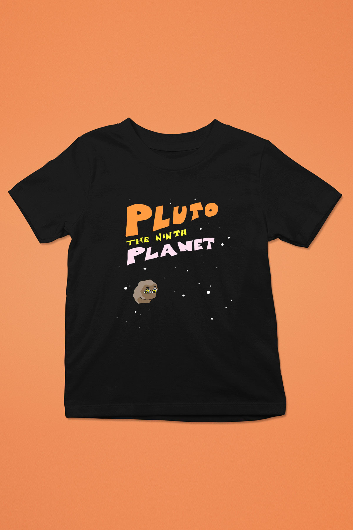 Plüton Baskılı Siyah Unisex Çocuk Tişört