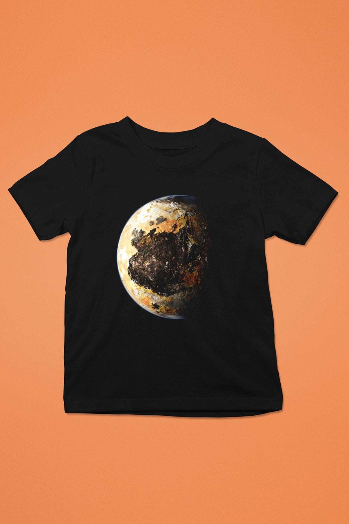 Plüton Baskılı Siyah Unisex Çocuk Tişört
