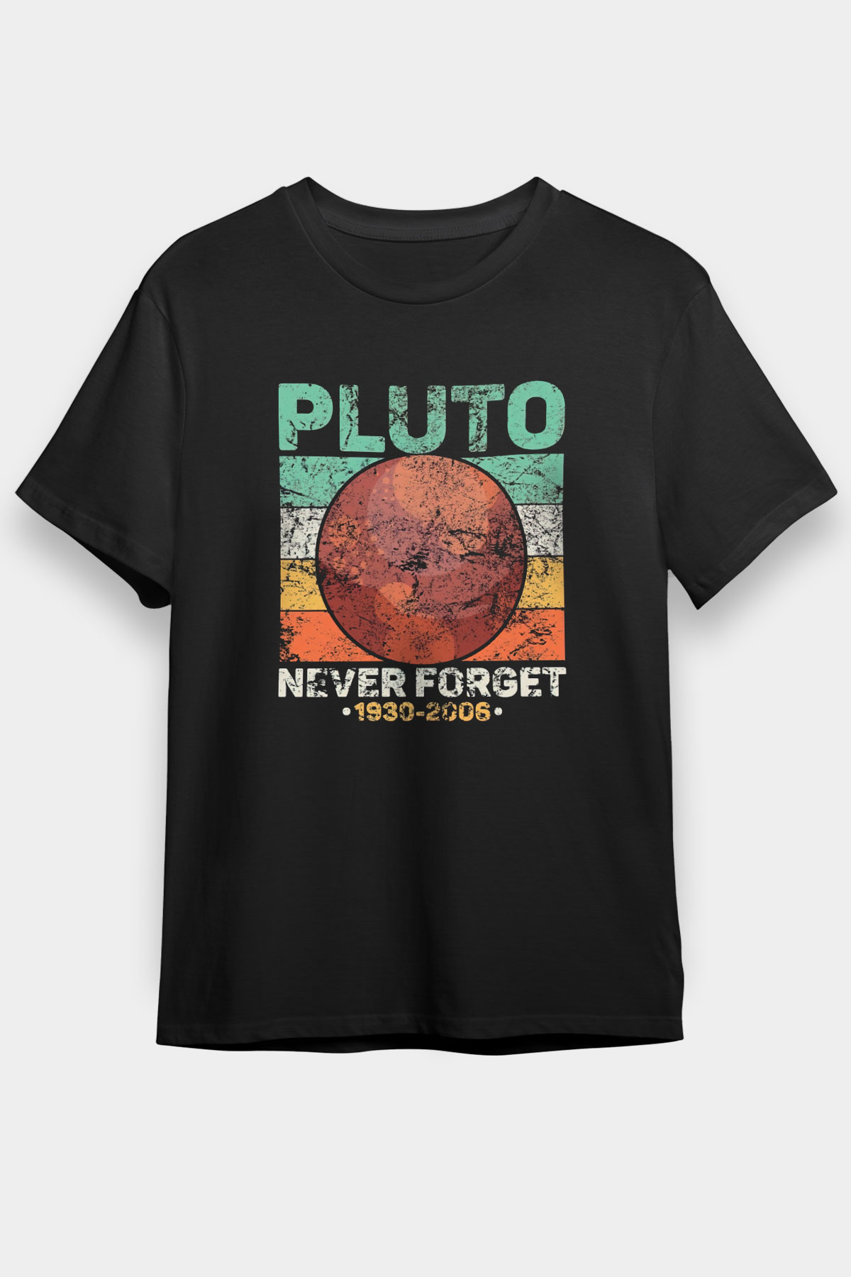 Plüton Çizim Unutma Baskılı Unisex Siyah Tişört - Tshirt