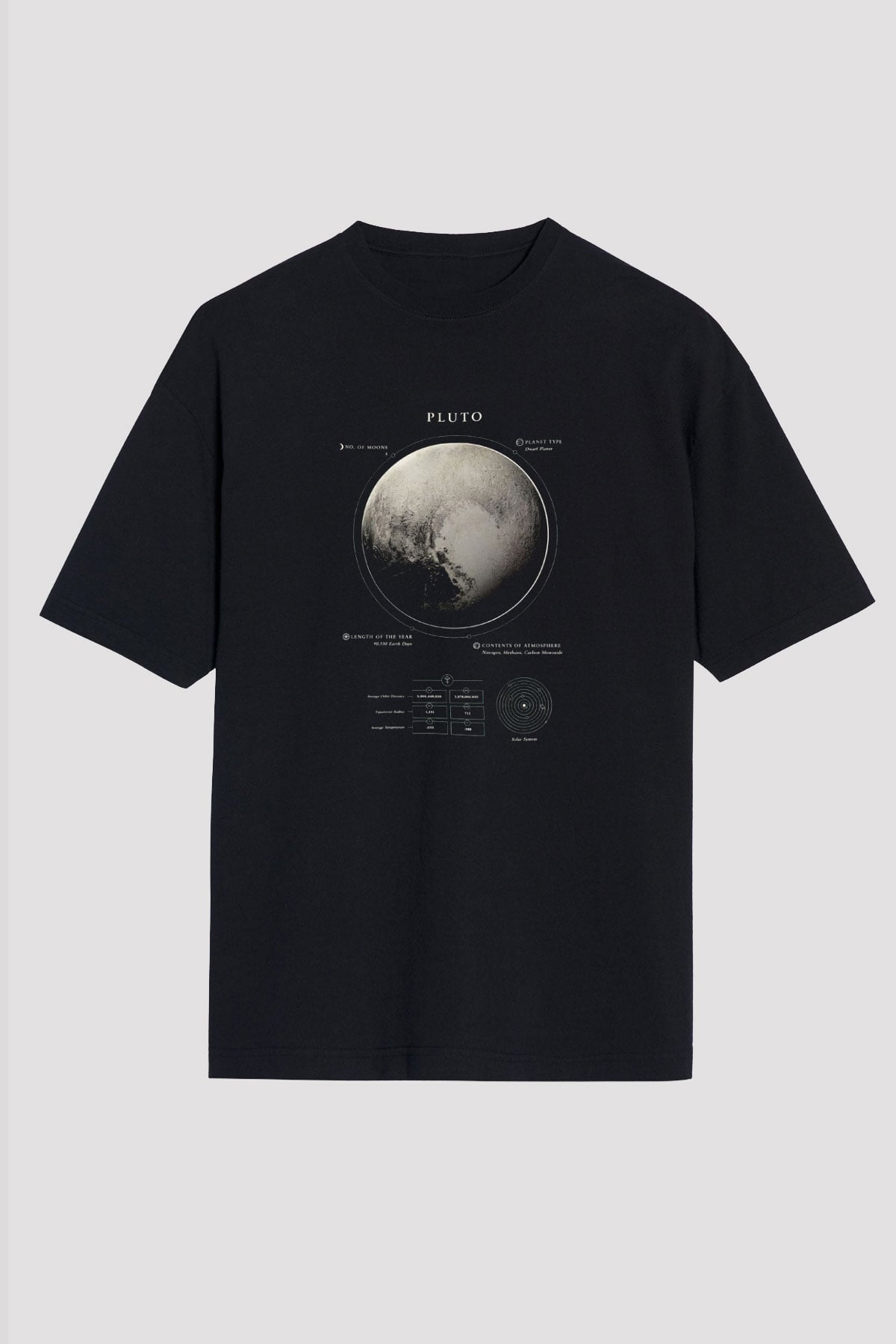 Plüton Fiziksel Özellikleri Baskılı Unisex Oversize Tişört - Tshirt