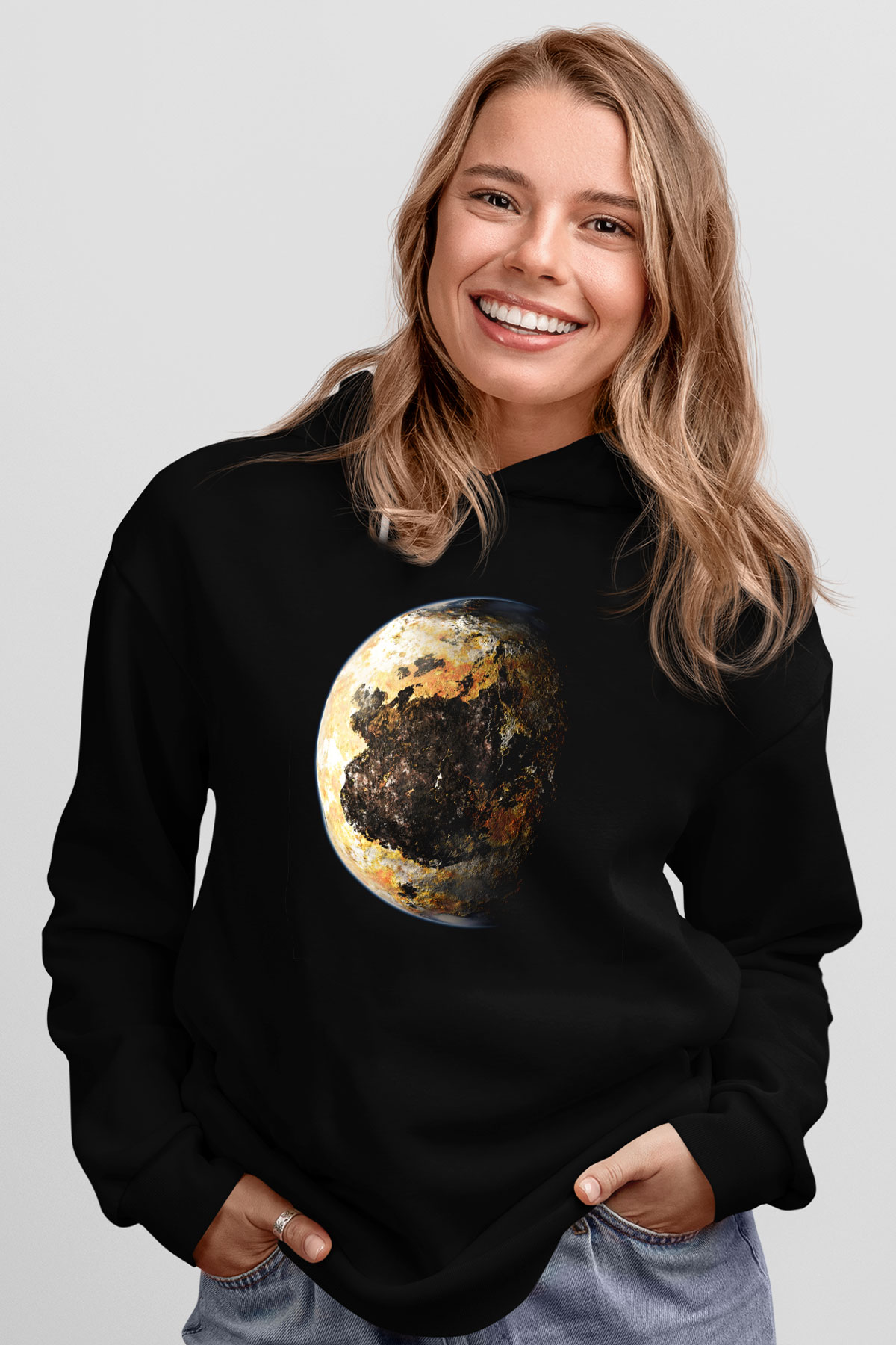 Plüton Siyah Unisex Hoodie