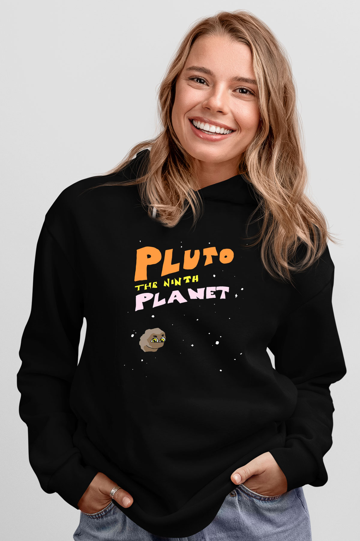 Plüton Siyah Unisex Hoodie