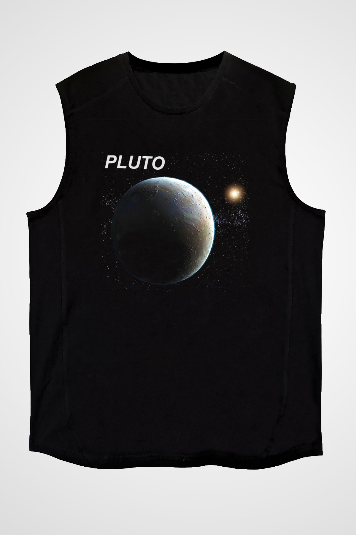 Plüton Siyah Unisex Kolsuz Tişört
