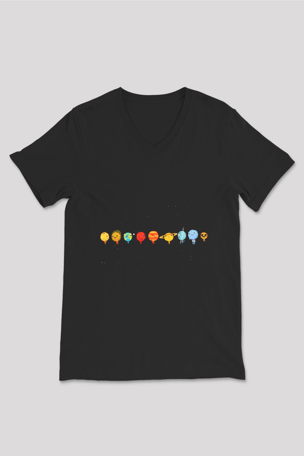 Plüton Siyah Unisex V Yaka Tişört T-Shirt