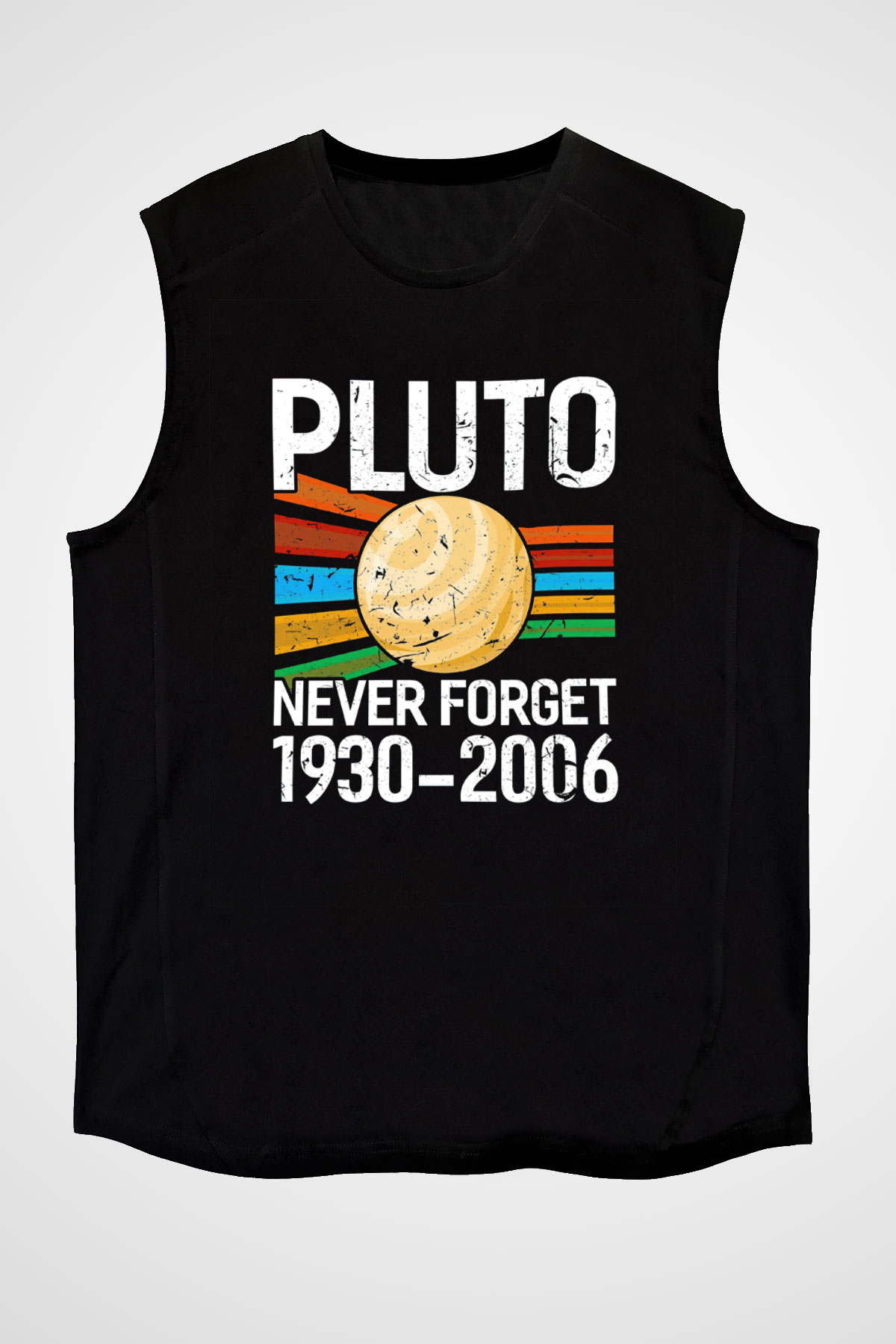 Plüton Unutma Baskılı Unisex Kolsuz Siyah Tişört - Tshirt