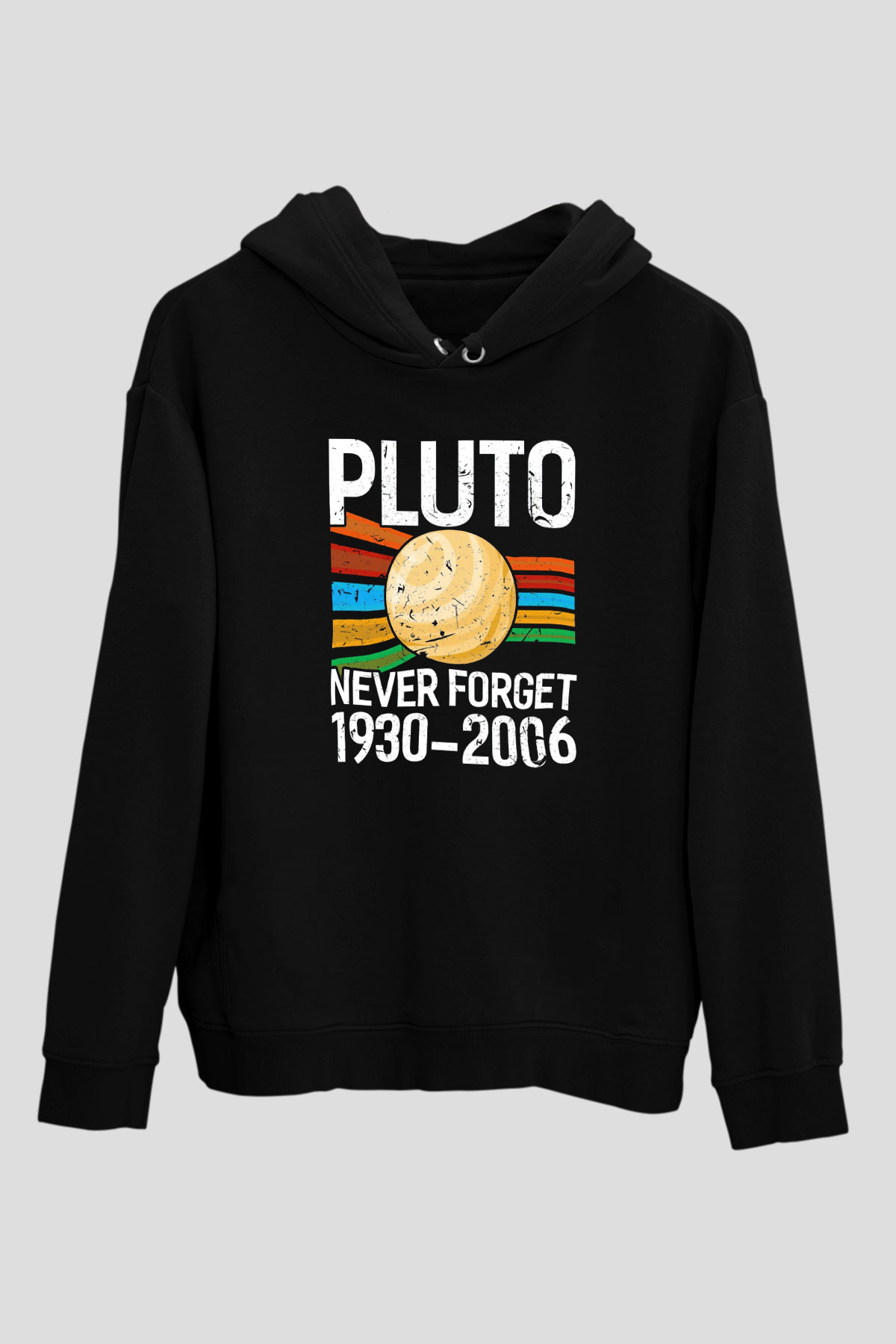Plüton Unutma Baskılı Unisex Siyah Kapüşonlu Sweatshirt