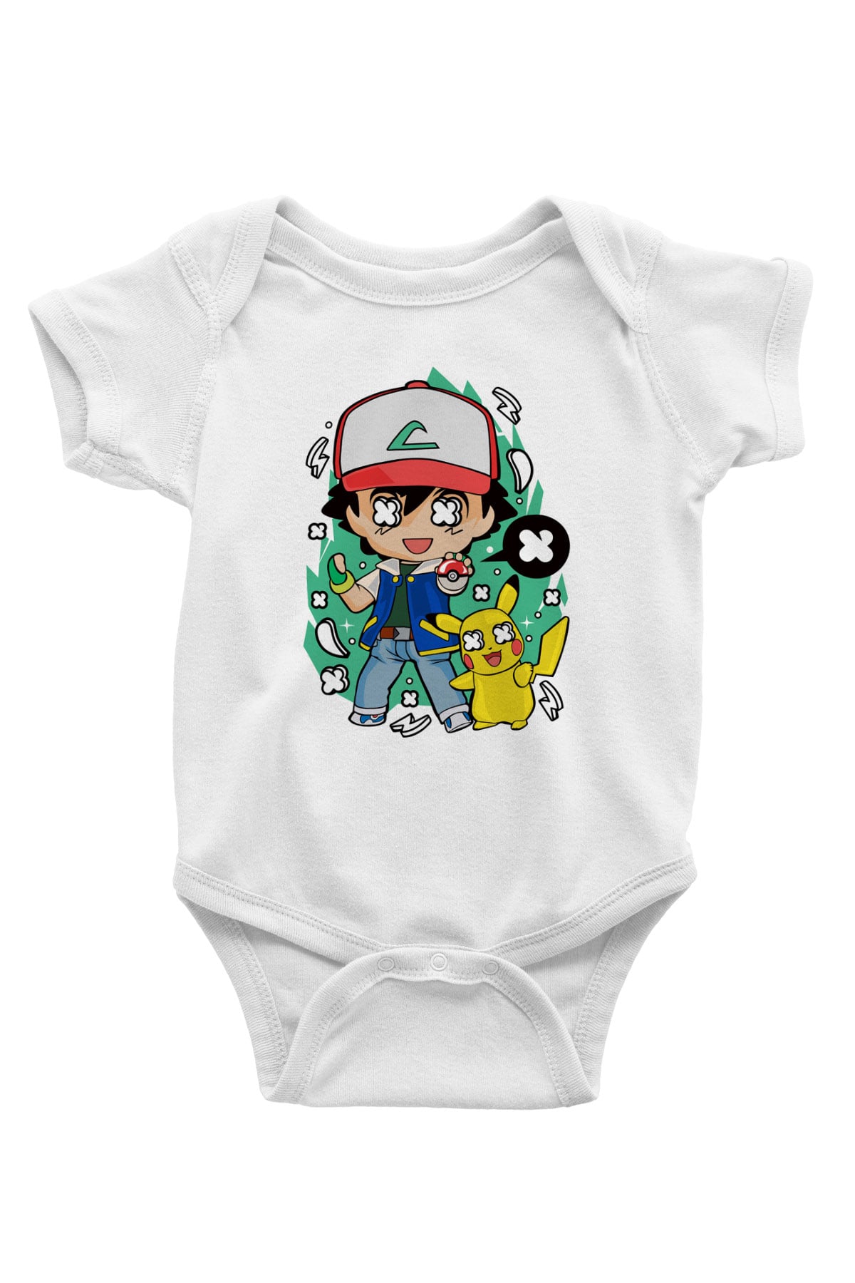 Pokemon Baskılı Unisex Beyaz Bebek Body - Zıbın