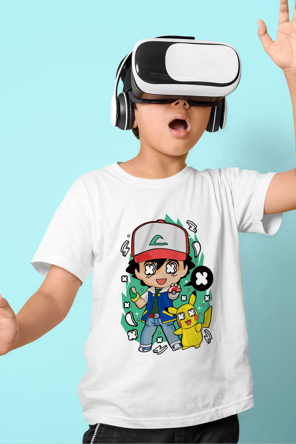 Pokemon Baskılı Unisex Beyaz Çocuk Tişört