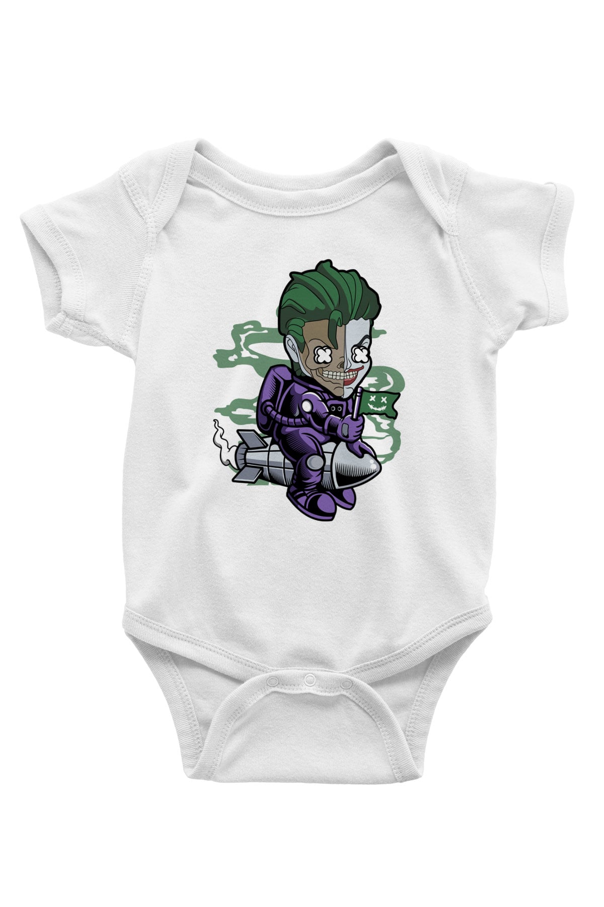 Poker Roket Rider Baskılı Unisex Beyaz Bebek Body - Zıbın