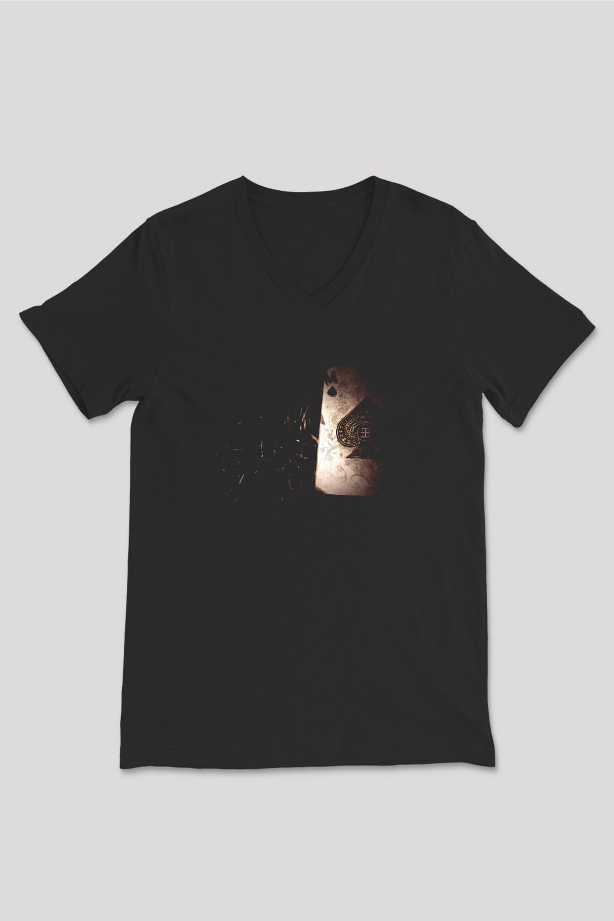 Poker Siyah Unisex V Yaka Tişört T-Shirt