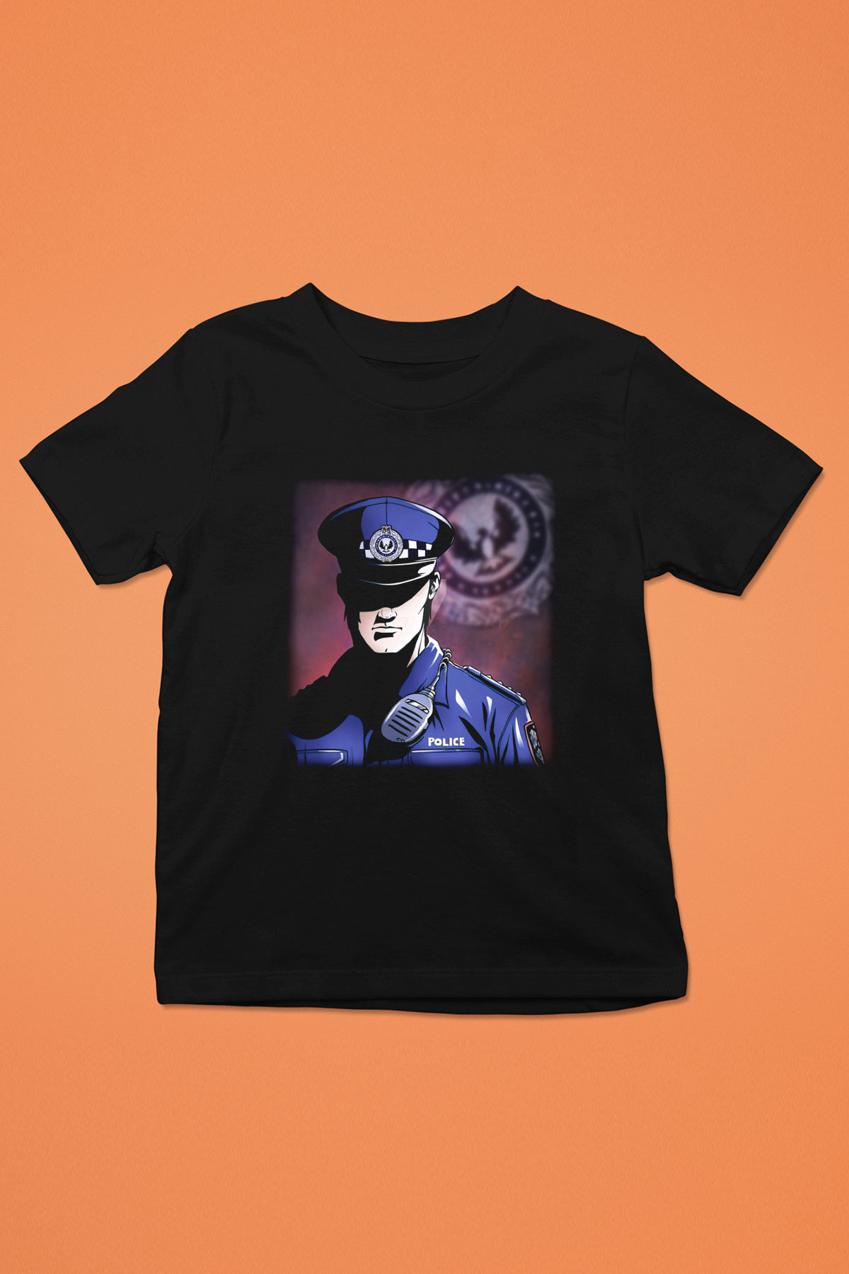 Polis Baskılı Siyah Unisex Çocuk Tişört