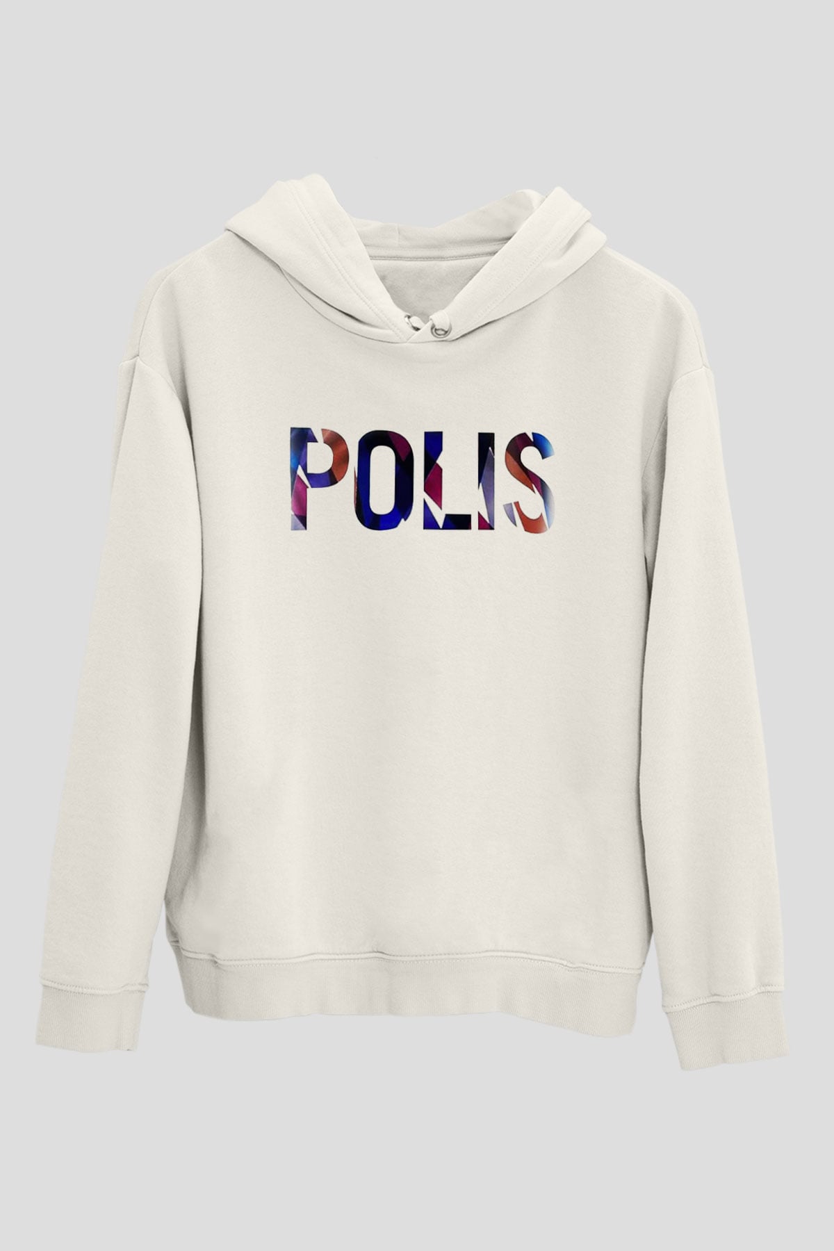 Polis Beyaz Unisex Kapüşonlu Sweatshirt
