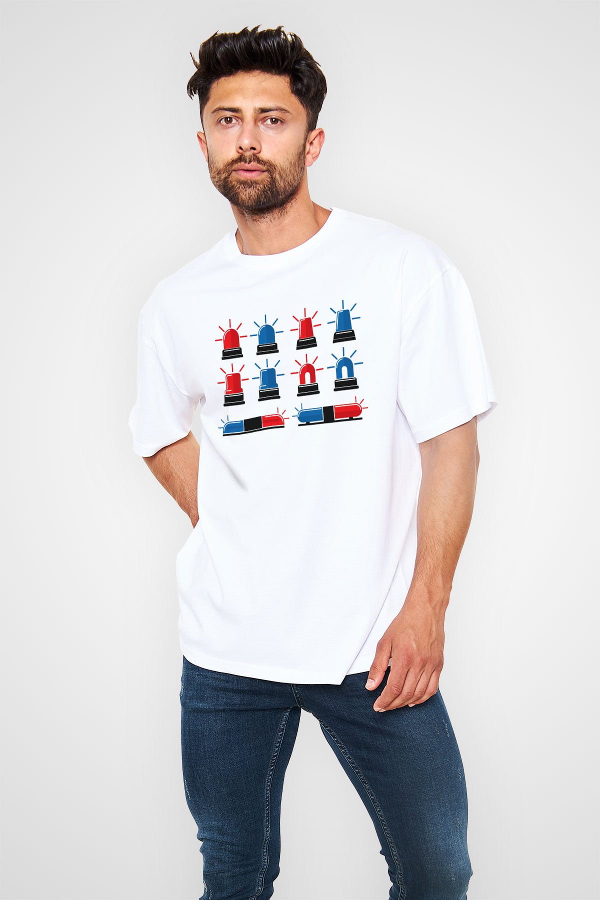 Polis Beyaz Oversize Tişört Oversize T-shirt - TişörtFabrikası