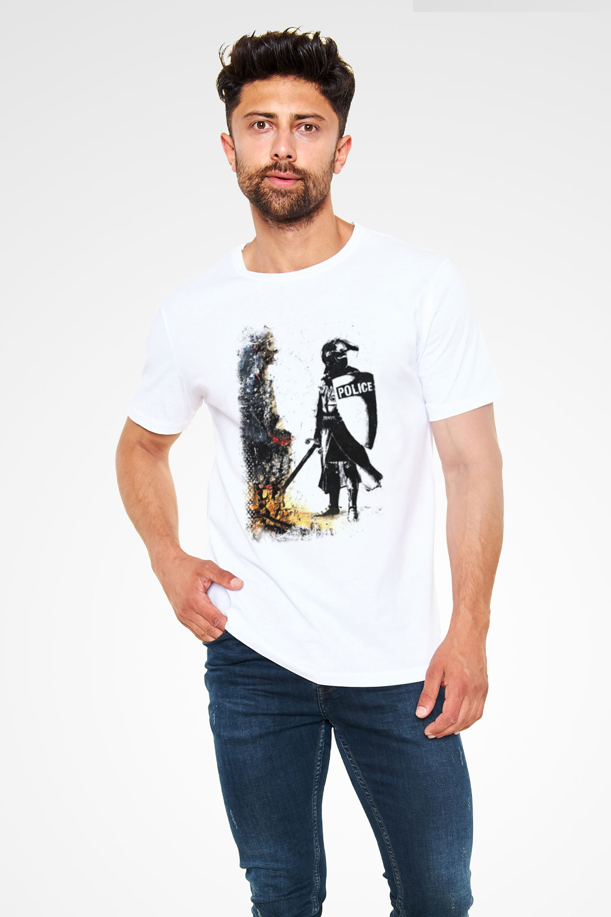 Polis Beyaz Unisex Tişört T-Shirt - TişörtFabrikası
