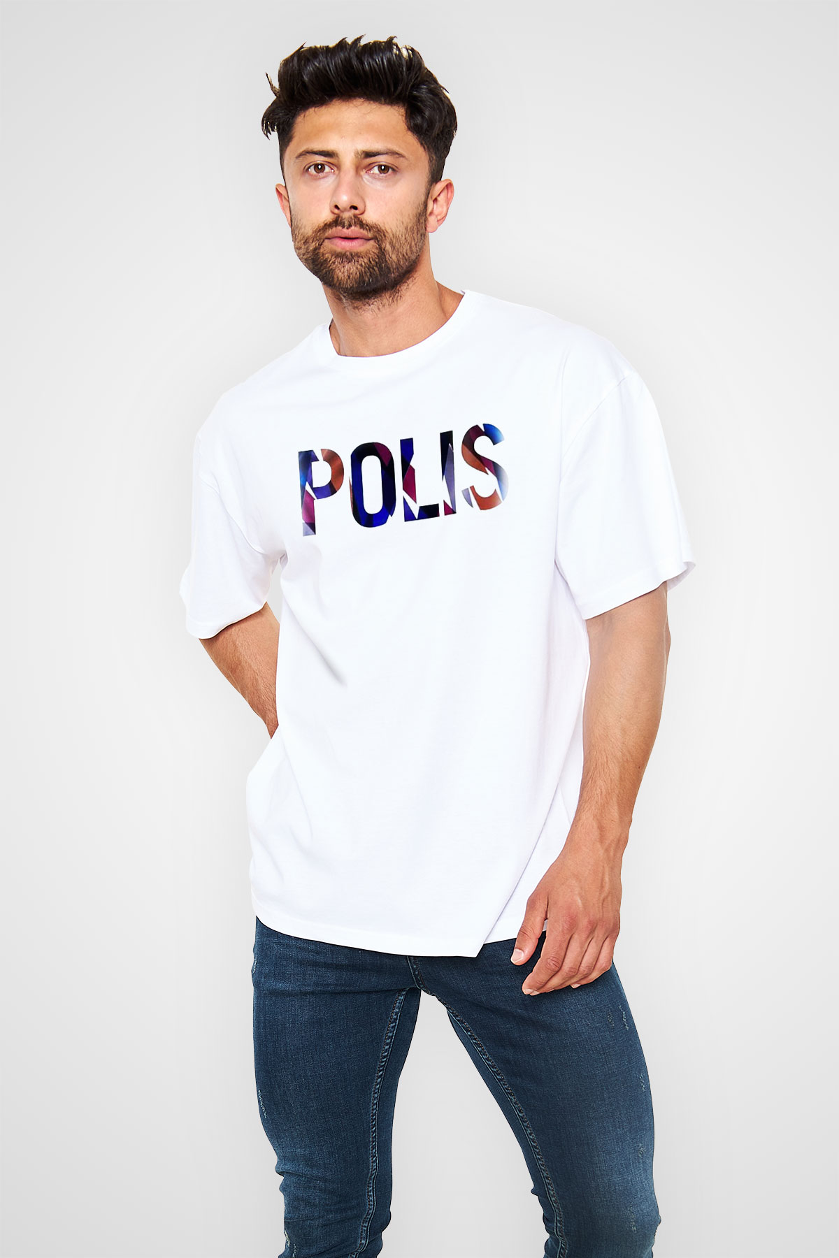 Polis Beyaz Oversize Tişört Oversize T-shirt - TişörtFabrikası