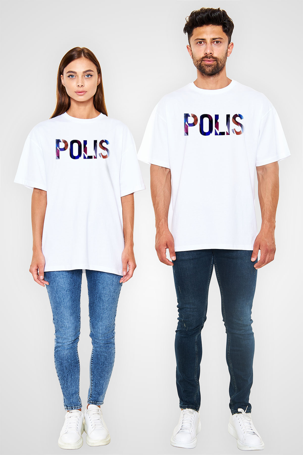 Polis Beyaz Oversize Tişört Oversize T-shirt - TişörtFabrikası