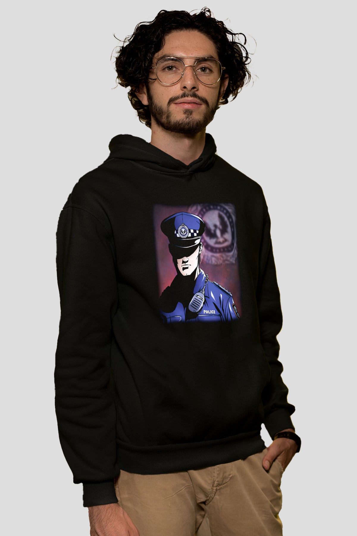 Polis Siyah Unisex Kapşonlu Sweatshirt