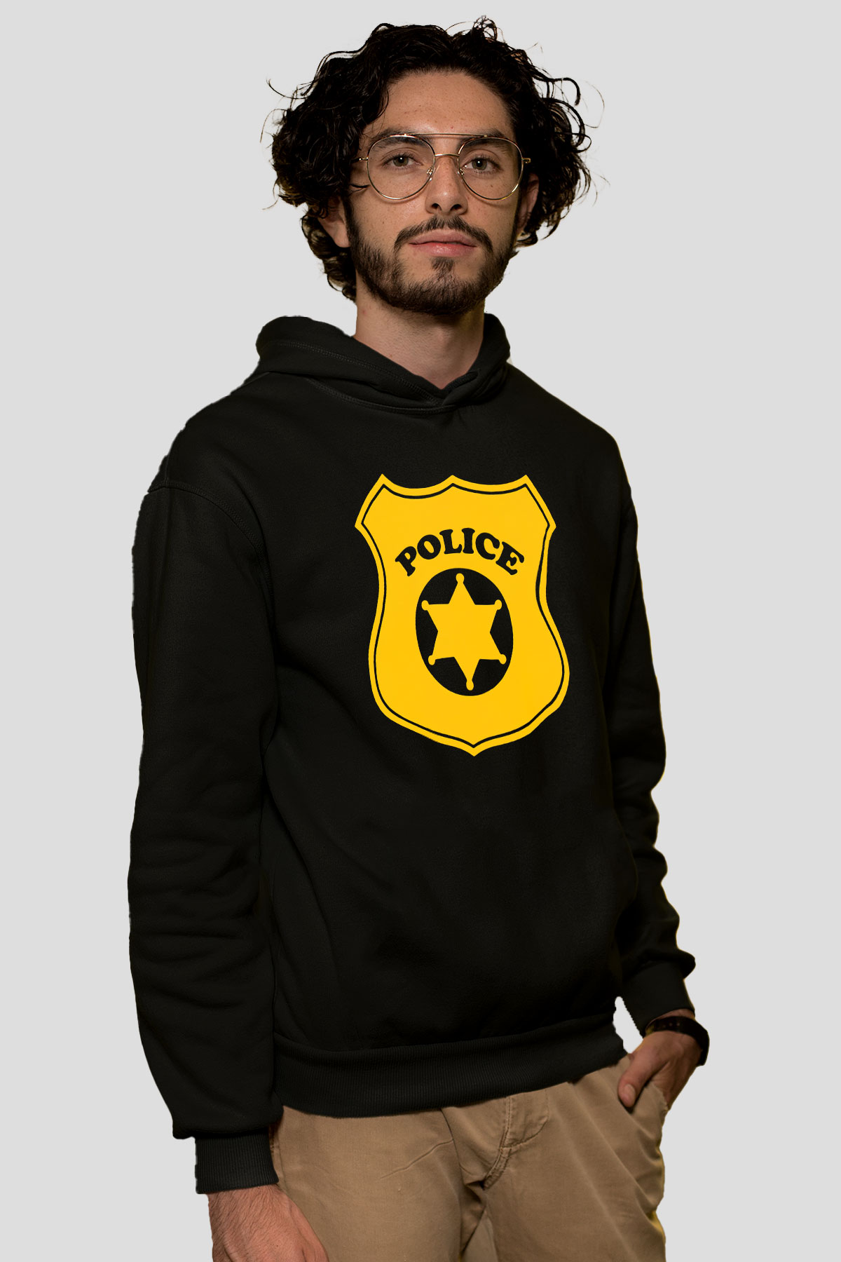 Polis Siyah Unisex Kapşonlu Sweatshirt