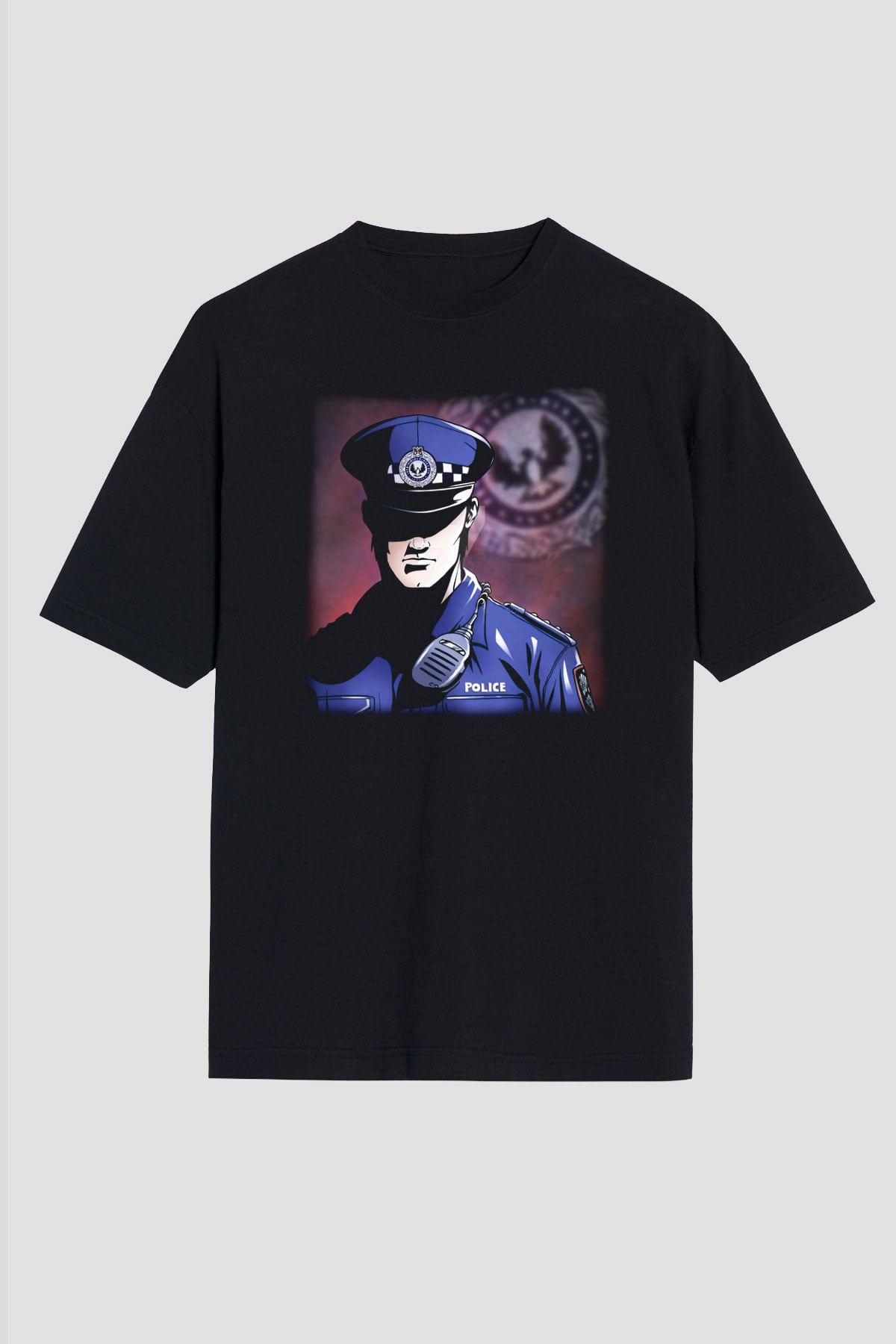 Polis Siyah Unisex Oversize Tişört T-Shirt