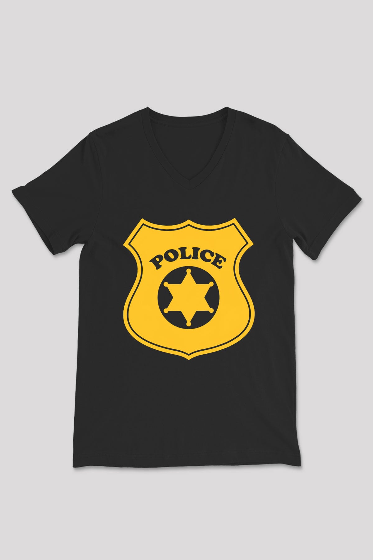 Polis Siyah Unisex V Yaka Tişört T-Shirt