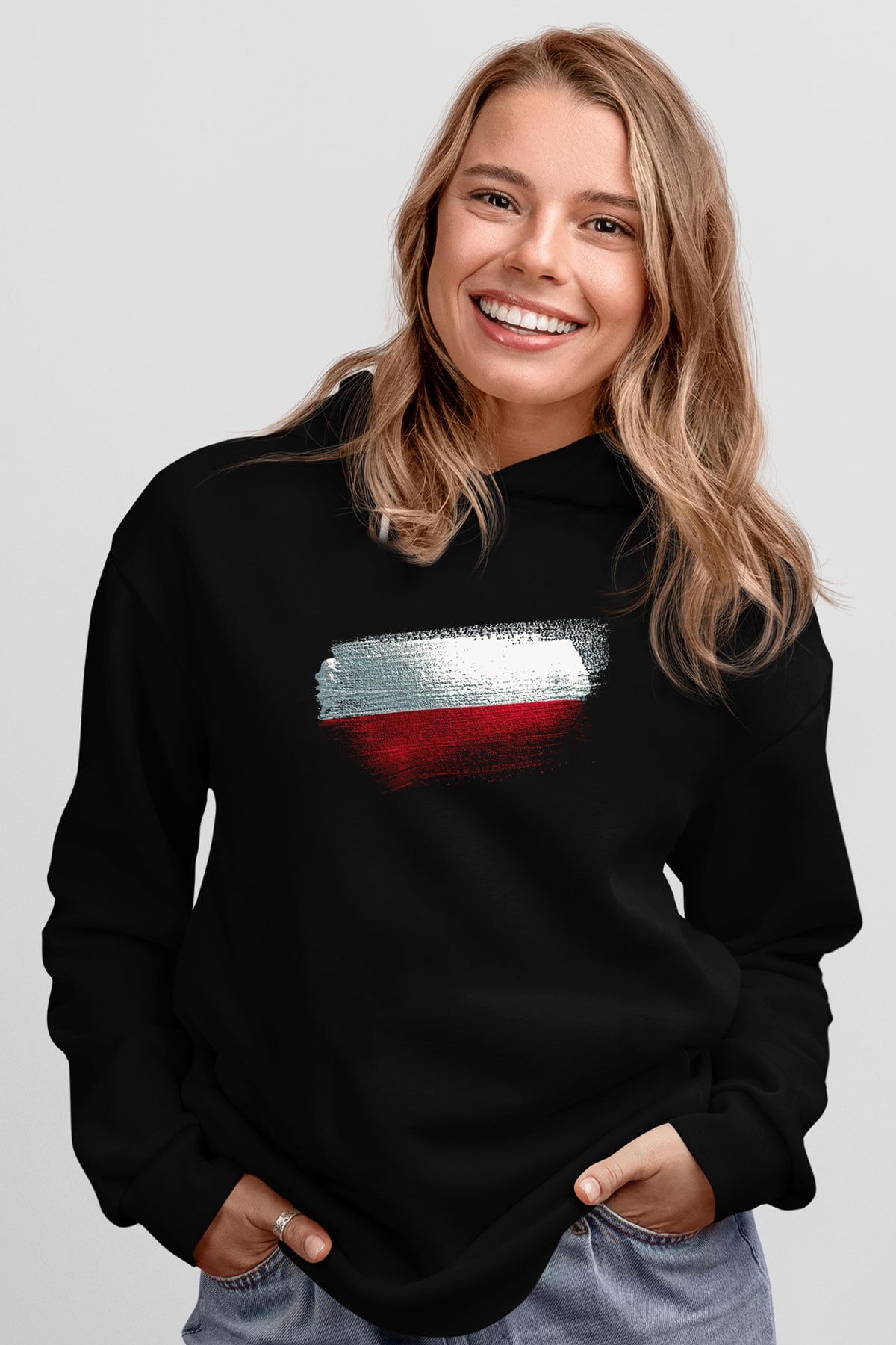 Polonya - Poland Bayrağı Baskılı Unisex Siyah Kapüşonlu Sweatshirt