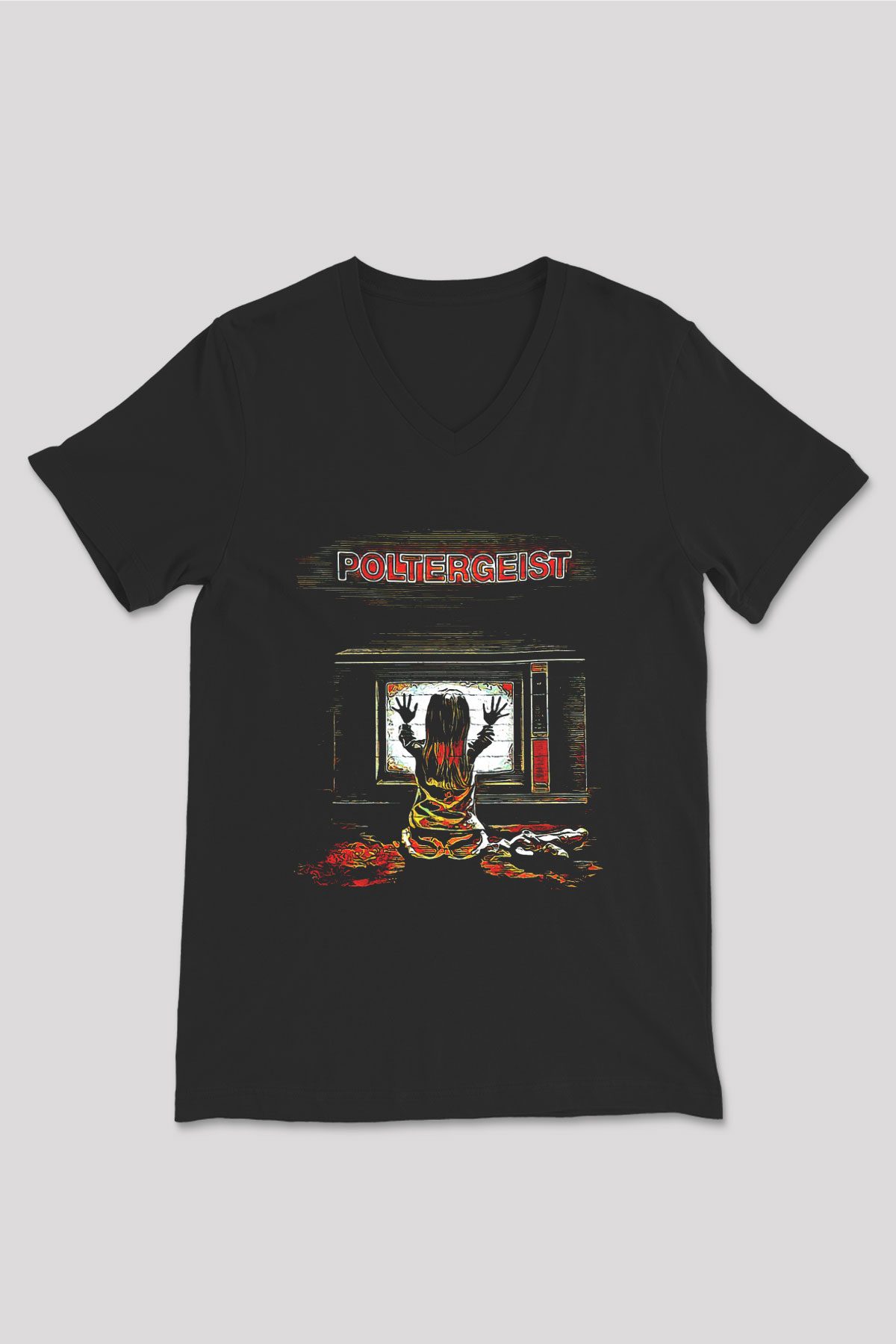 Poltergeist Siyah Unisex  V Yaka Tişört
