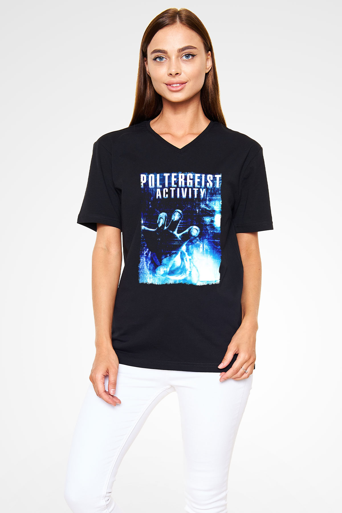 Poltergeist Siyah Unisex  V Yaka Tişört