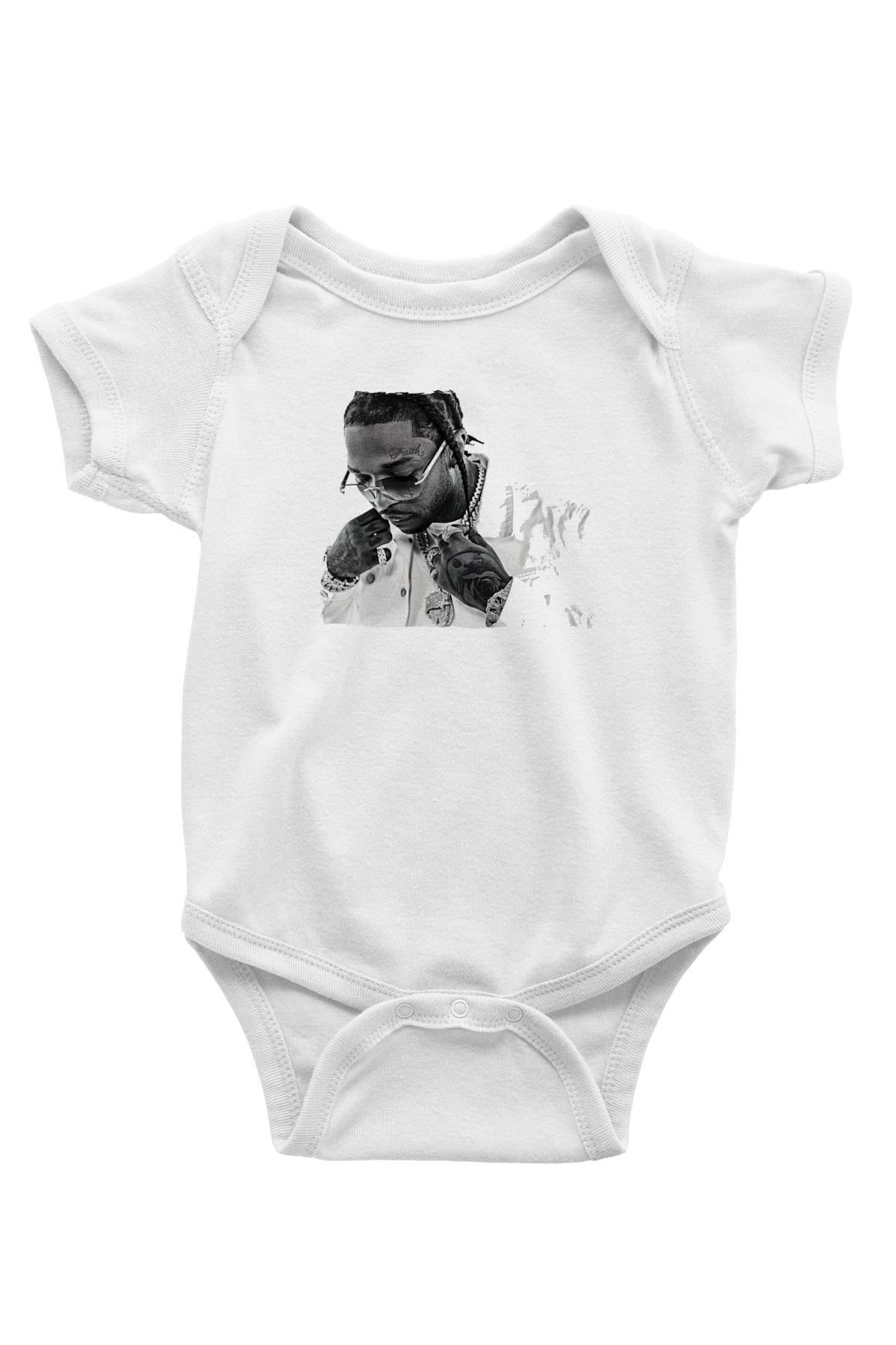 Pop Smoke Baskılı Beyaz Unisex Bebek Body - Zıbın
