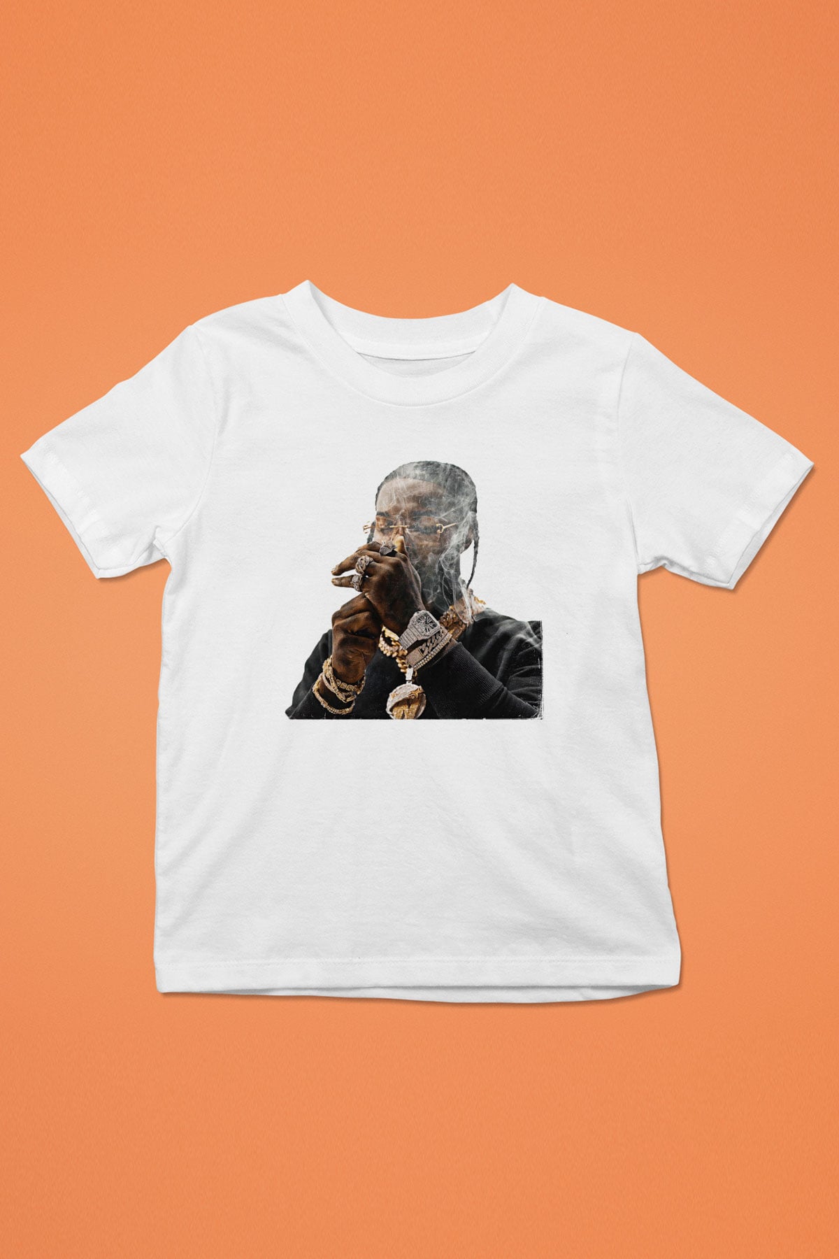 Pop Smoke Baskılı Beyaz Unisex Beyaz Çocuk Tişört - Tshirt