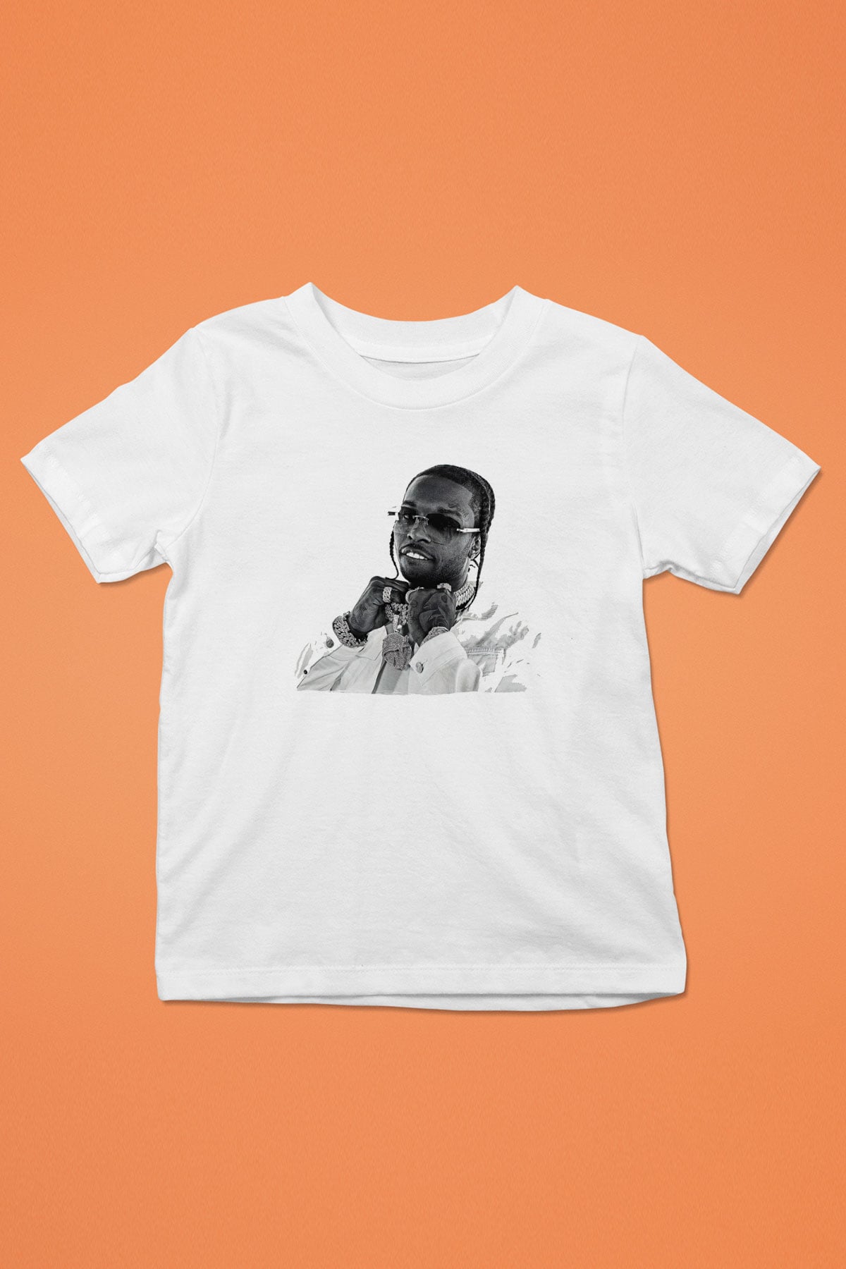 Pop Smoke Baskılı Beyaz Unisex Beyaz Çocuk Tişört - Tshirt