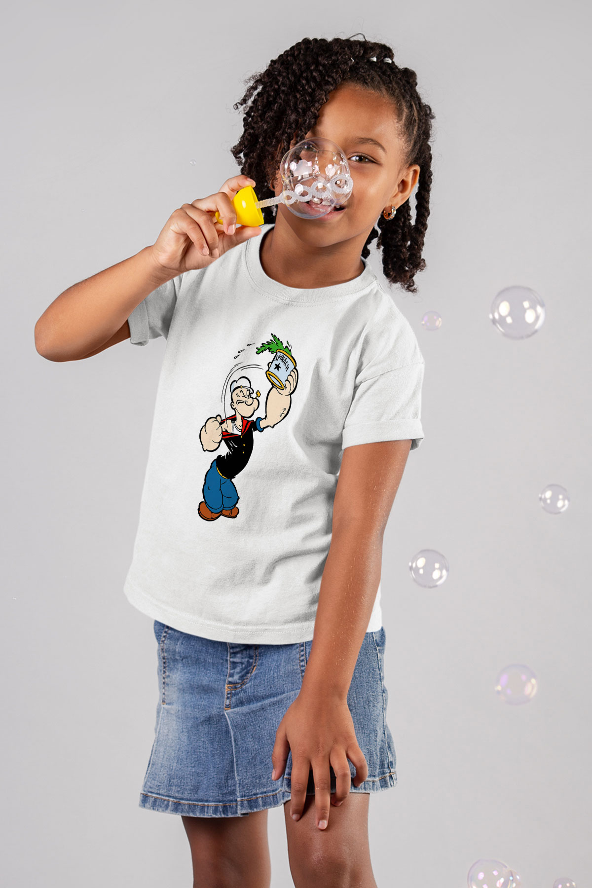 Popeye Baskılı Beyaz Unisex Çocuk Tişört