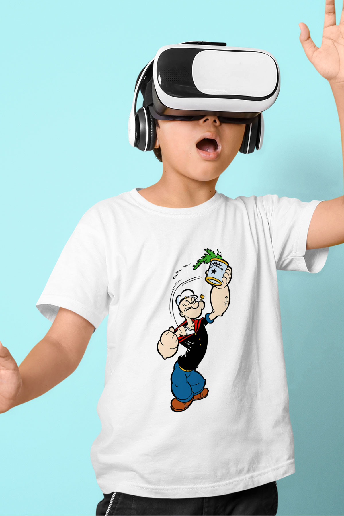 Popeye Baskılı Beyaz Unisex Çocuk Tişört