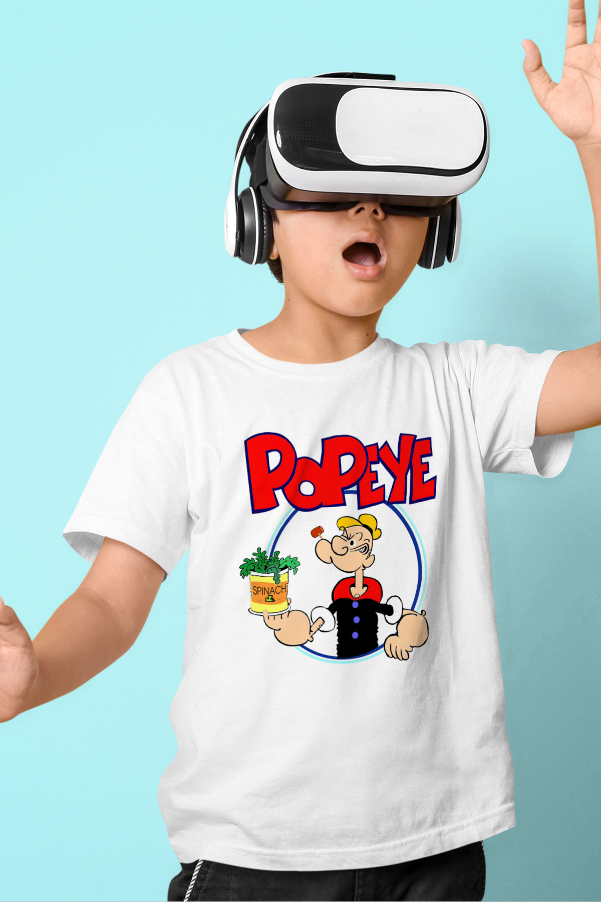 Popeye Baskılı Beyaz Unisex Çocuk Tişört