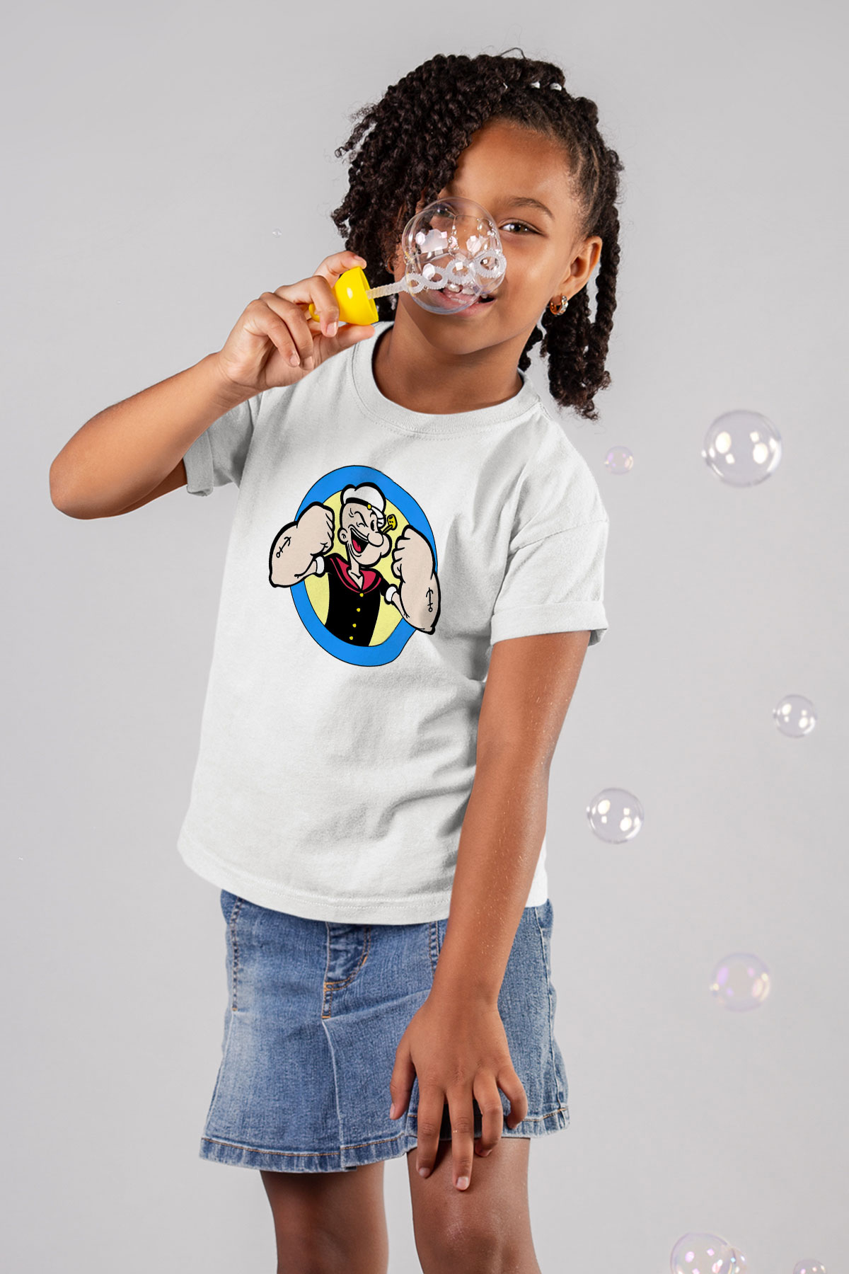 Popeye Baskılı Beyaz Unisex Çocuk Tişört