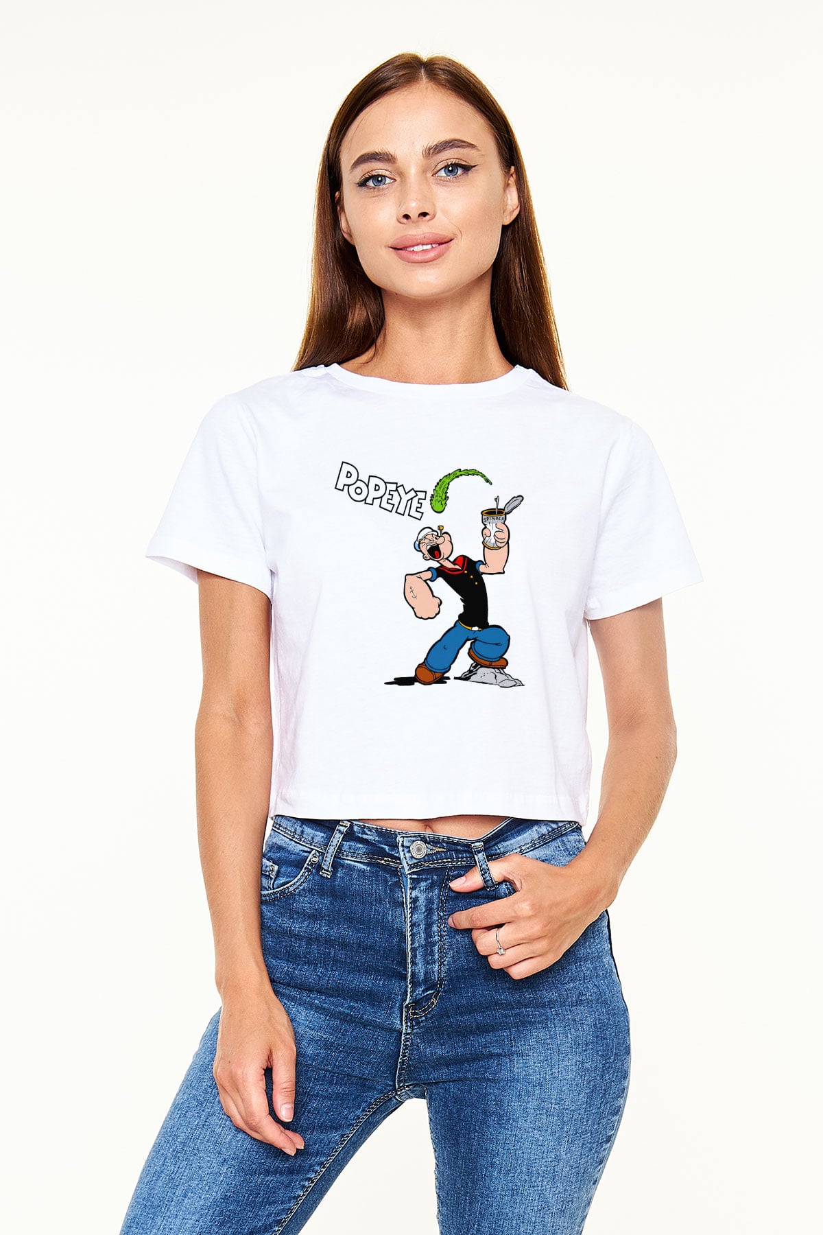 Popeye Beyaz Croptop Tişört