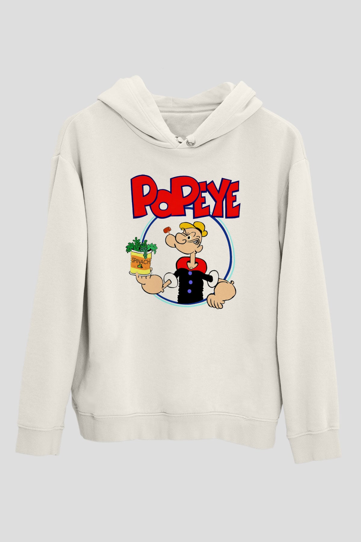 Popeye Beyaz Unisex Kapşonlu Sweatshirt