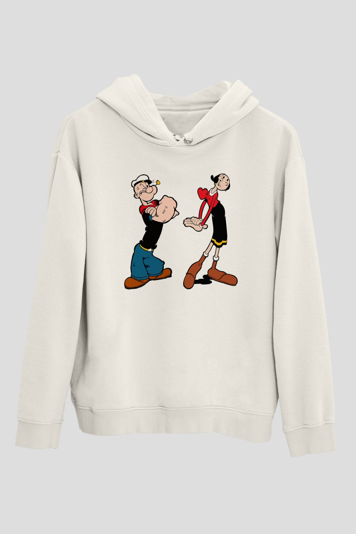 Popeye Beyaz Unisex Kapşonlu Sweatshirt