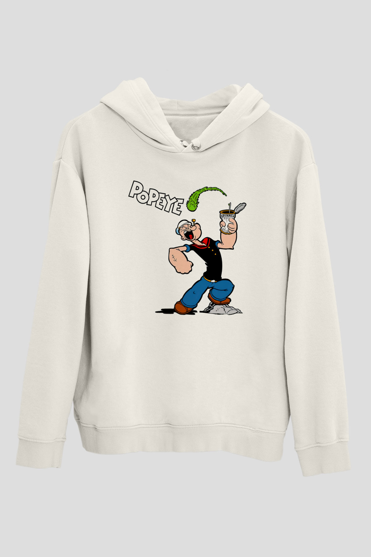 Popeye Beyaz Unisex Kapşonlu Sweatshirt