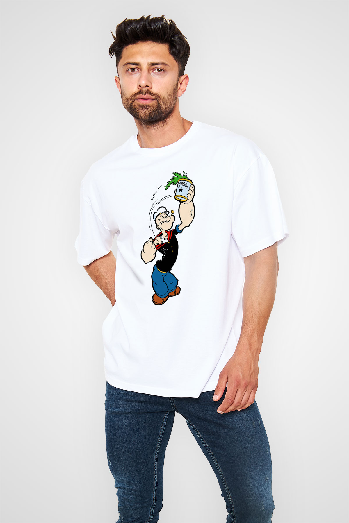 Popeye Beyaz Unisex Oversize Tişört