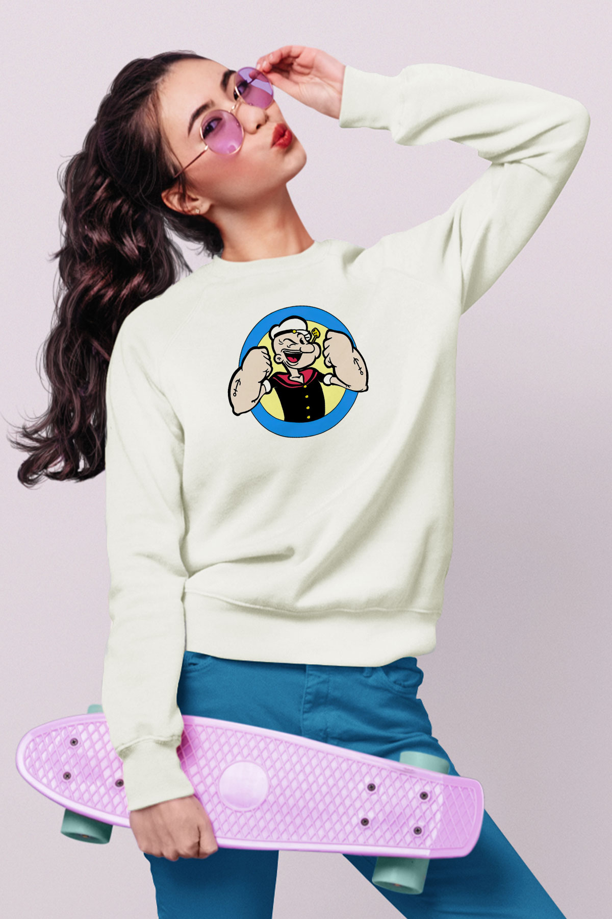 Popeye Beyaz Unisex Sweatshirt