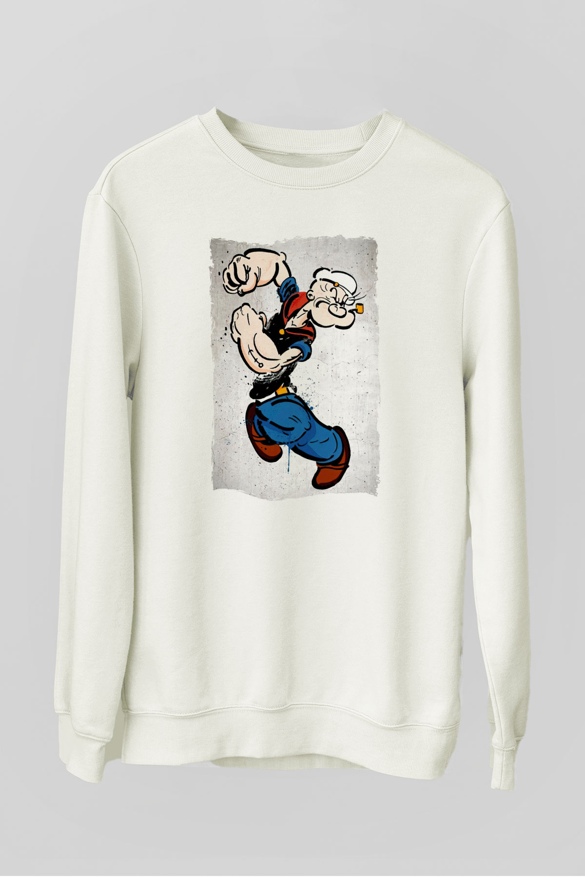 Popeye Beyaz Unisex  Sweatshirt