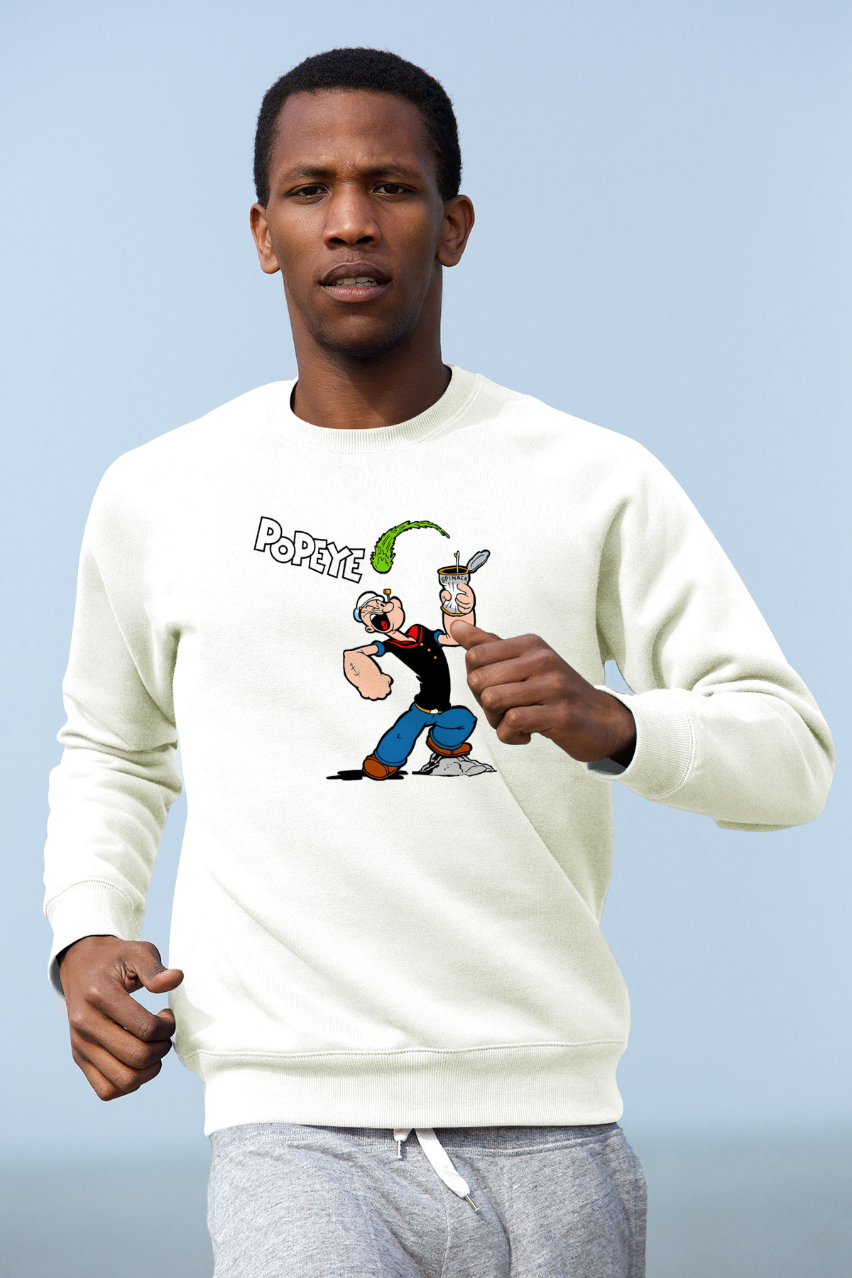Popeye Beyaz Unisex Sweatshirt