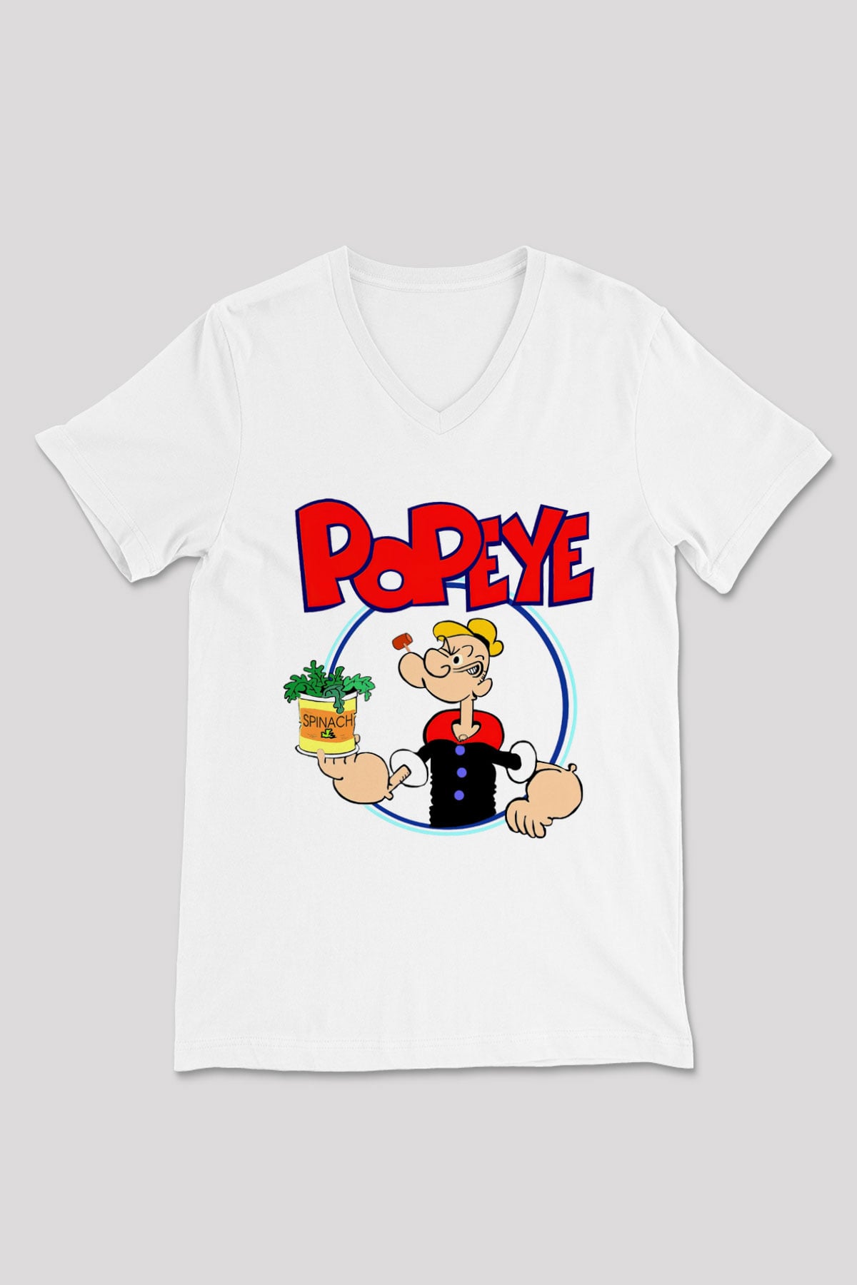 Popeye Beyaz Unisex V Yaka Tişört T-Shirt
