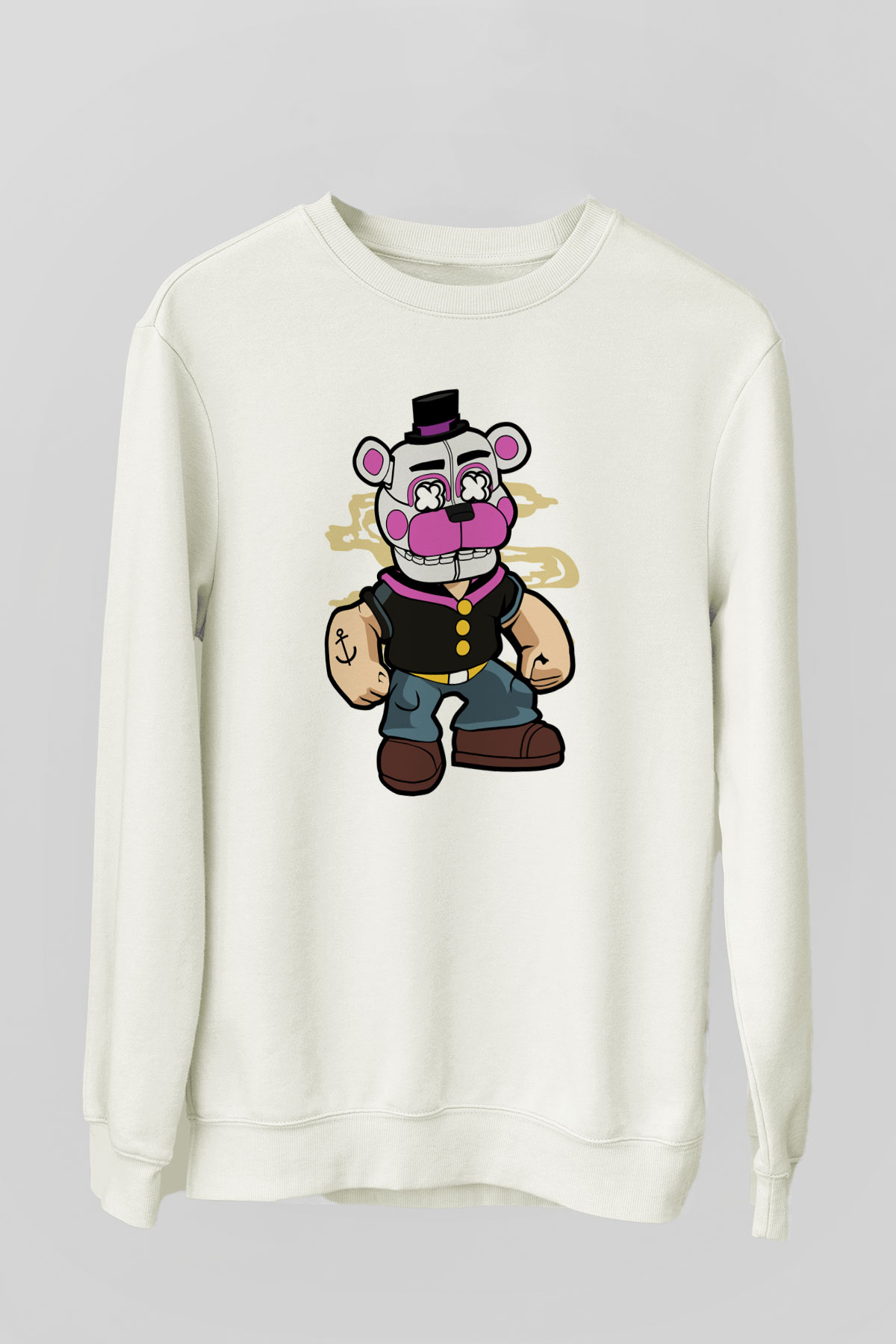 Popeye Freddy Baskılı Unisex Beyaz Sweatshirt