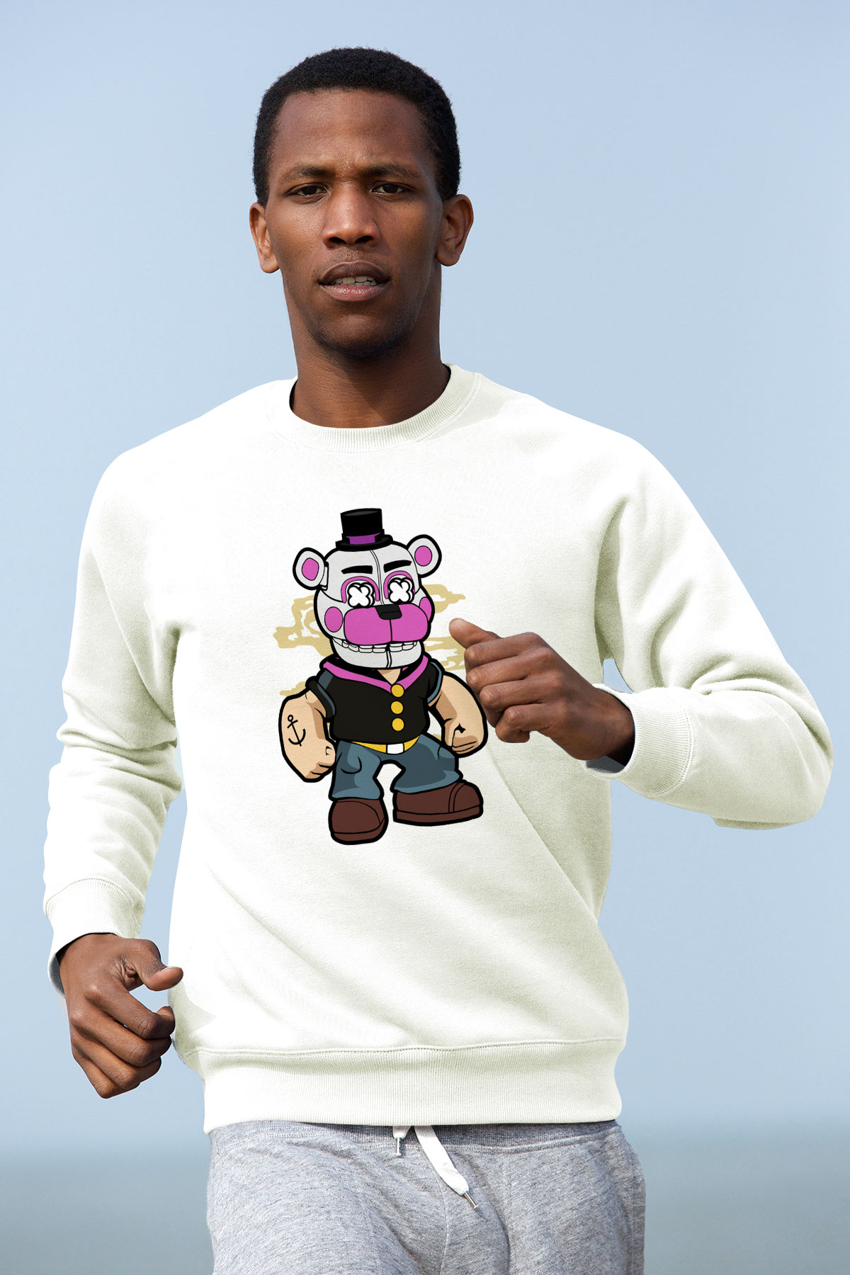 Popeye Freddy Baskılı Unisex Beyaz Sweatshirt